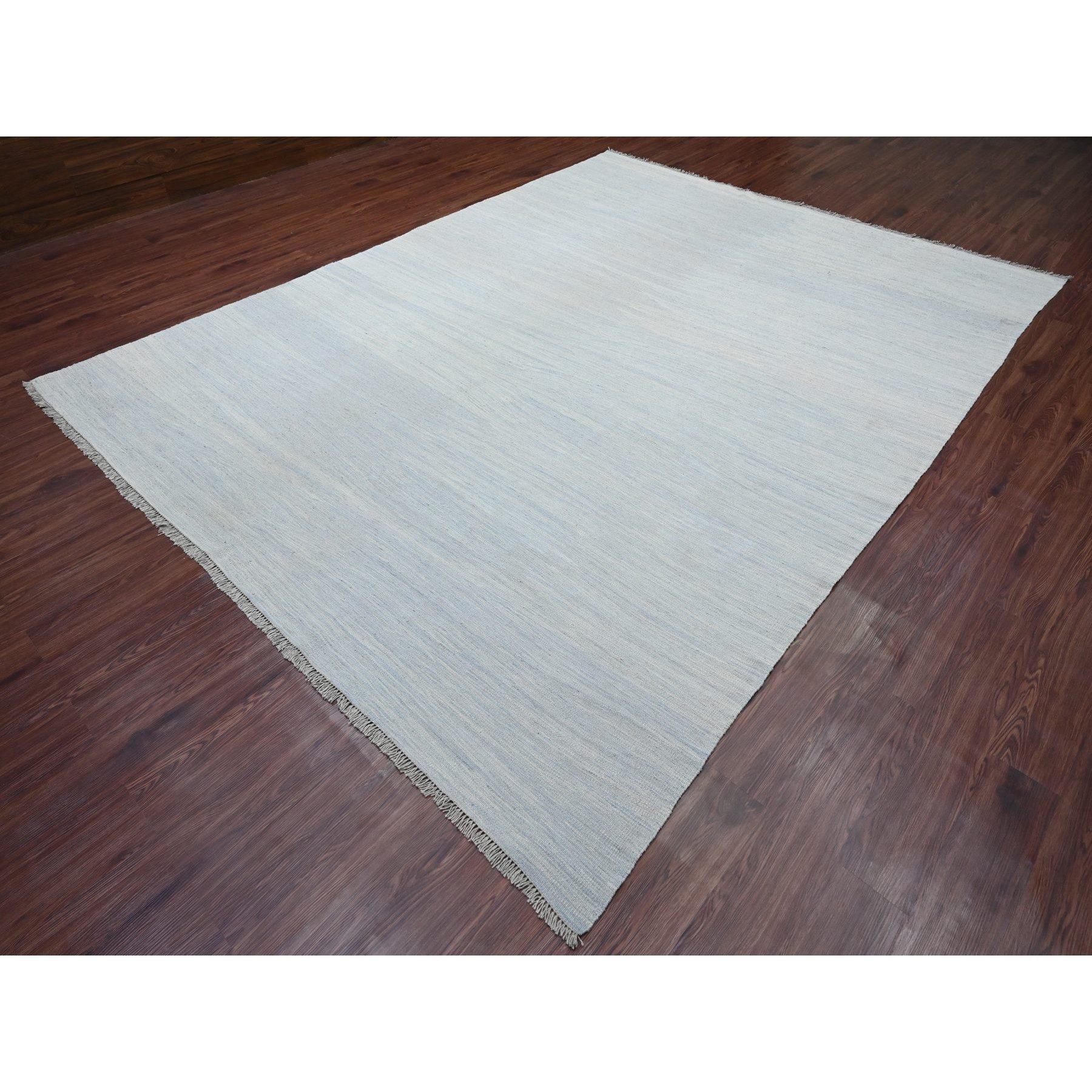 9'1"x12' Beau Blue, Flat Weave, Solid Design, Hand Woven, Afghan Kilim, Hand Spun Wool, Vegetable Dyes, Oriental Rug Sh20951