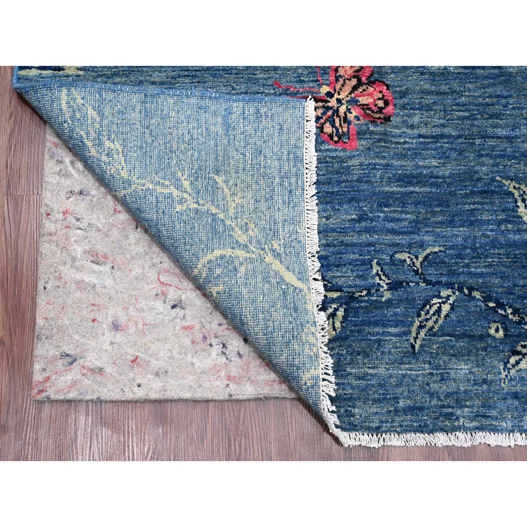 9'2"x11'10" Bayern Blue, Sparrows on the Tree, Peshawar, 100% Wool, Soft Pile, Lush and Plush, Hand Knotted, Oriental Rug Sh20953