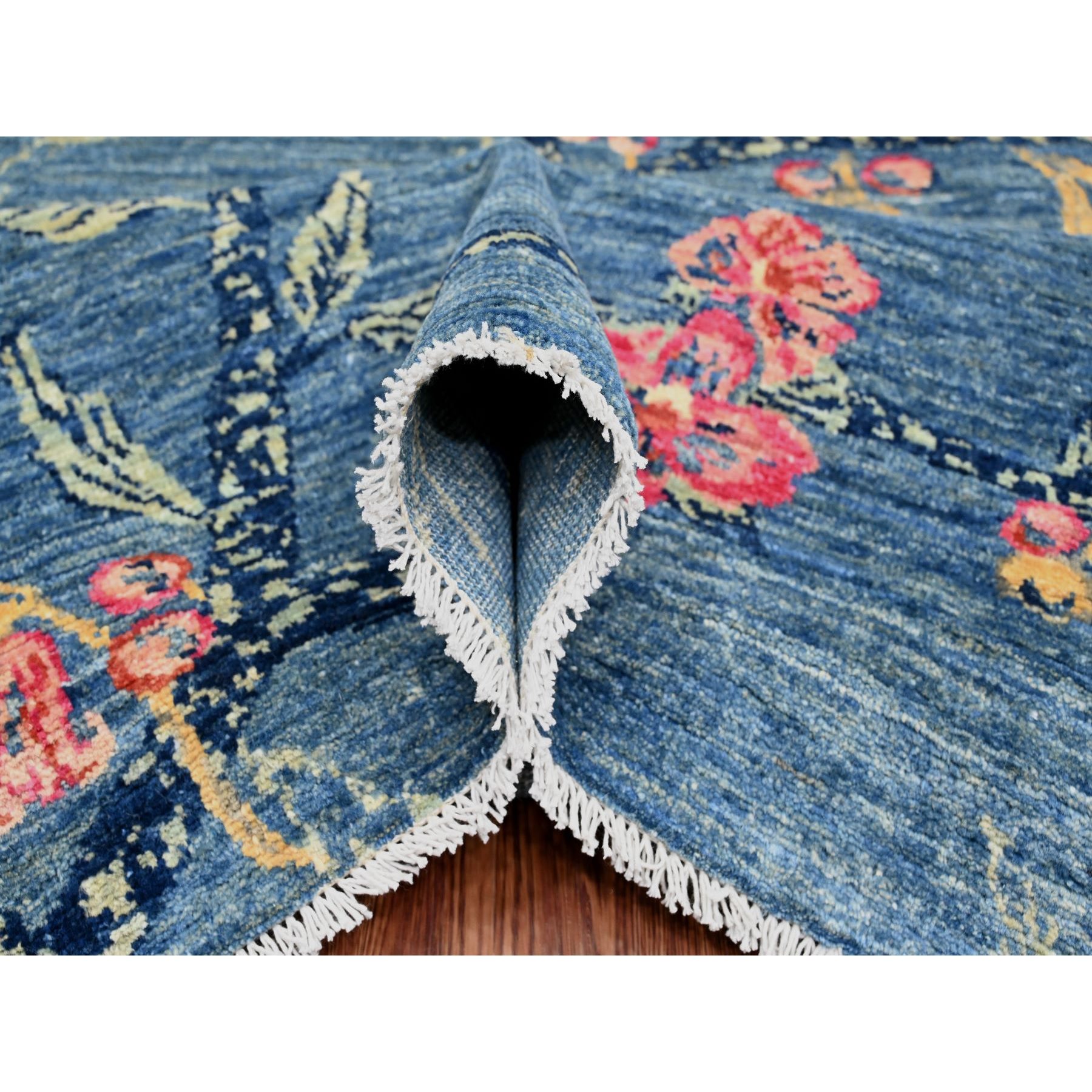 9'2"x11'10" Bayern Blue, Sparrows on the Tree, Peshawar, 100% Wool, Soft Pile, Lush and Plush, Hand Knotted, Oriental Rug Sh20953