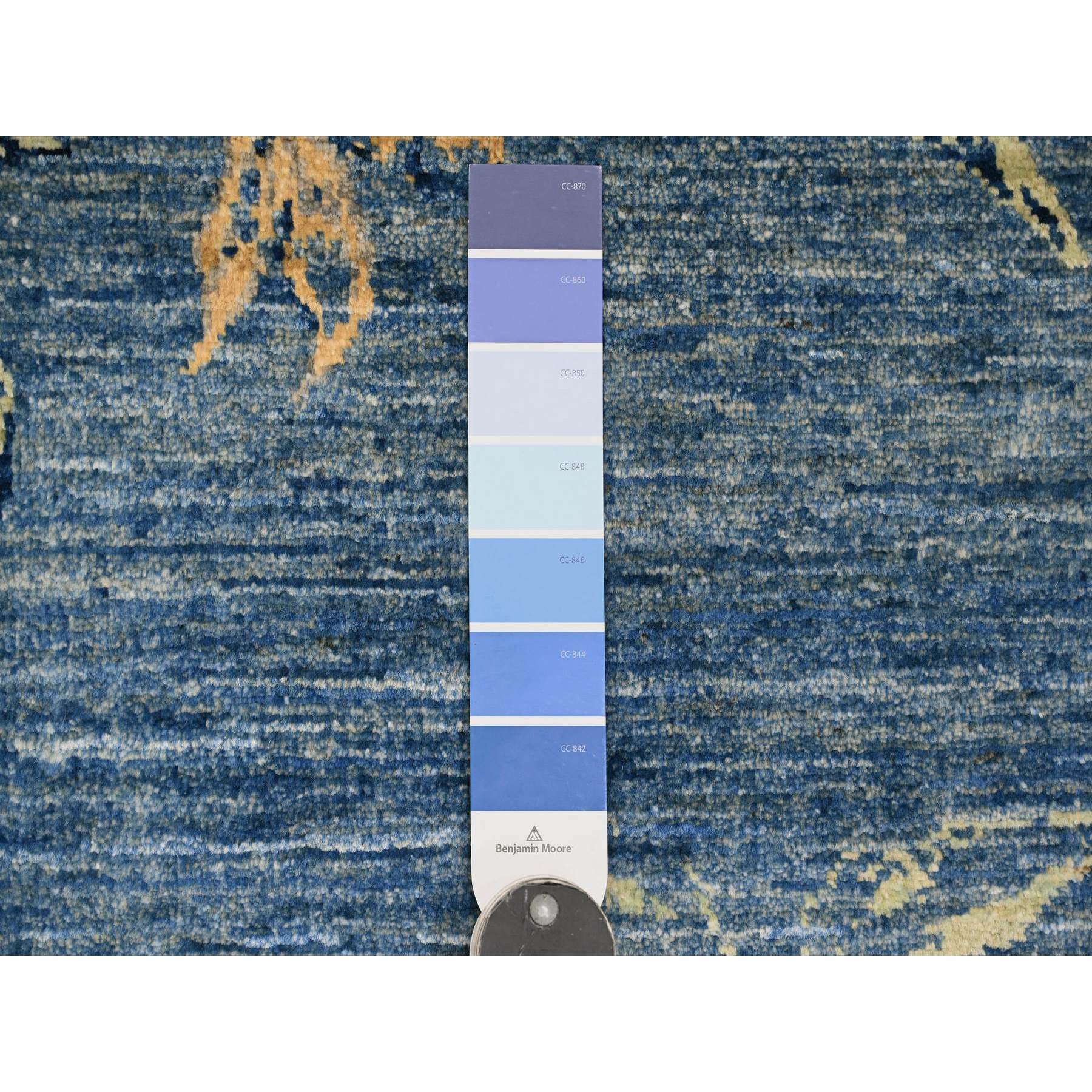 9'2"x11'10" Bayern Blue, Sparrows on the Tree, Peshawar, 100% Wool, Soft Pile, Lush and Plush, Hand Knotted, Oriental Rug Sh20953