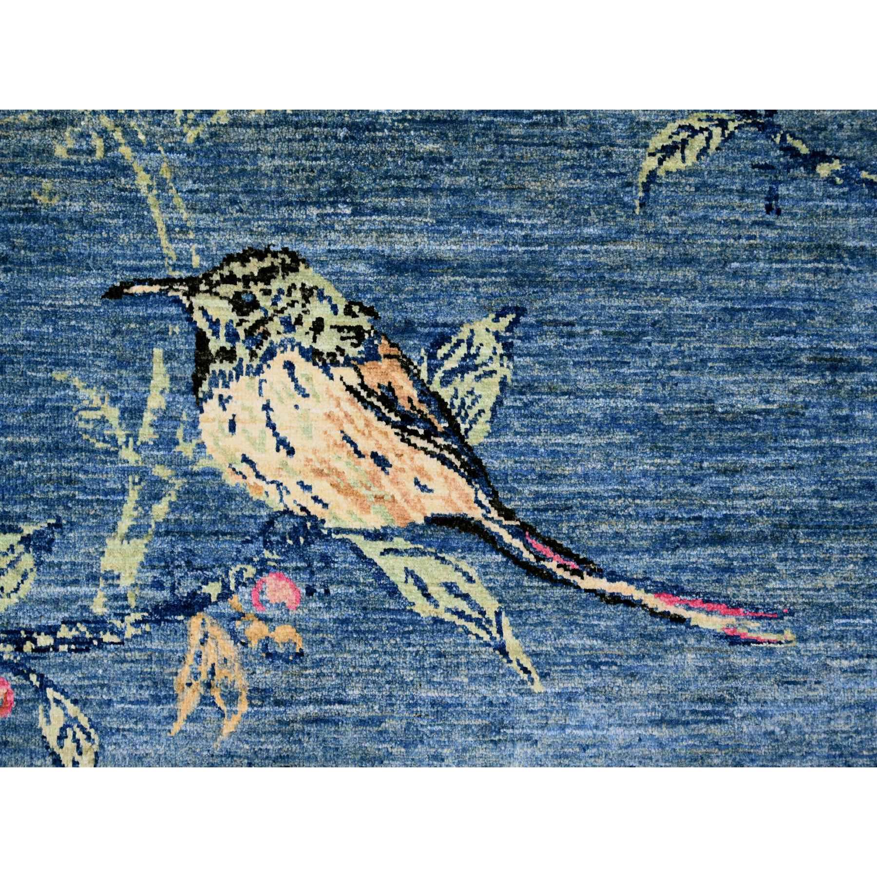 9'2"x11'10" Bayern Blue, Sparrows on the Tree, Peshawar, 100% Wool, Soft Pile, Lush and Plush, Hand Knotted, Oriental Rug Sh20953
