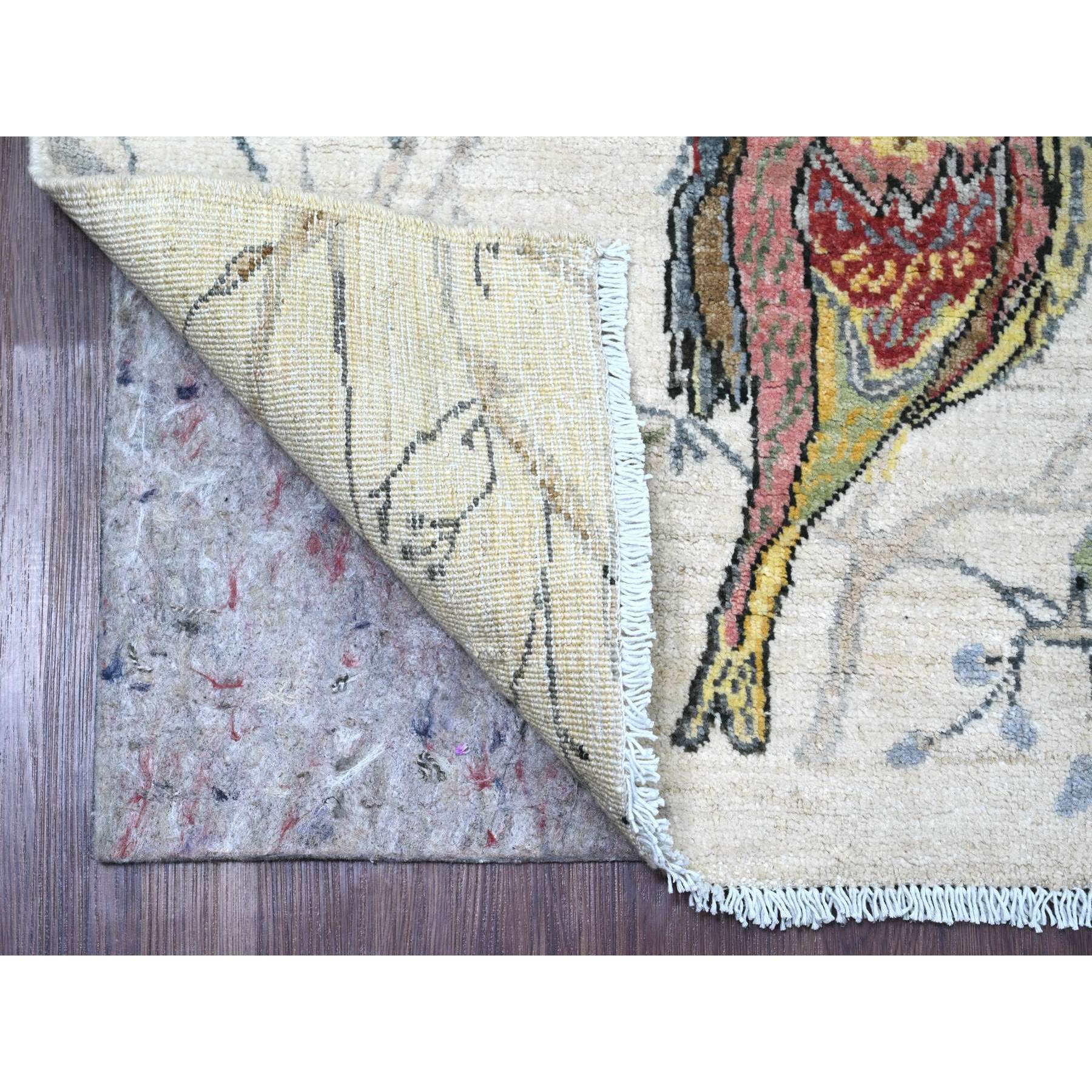 4'x6' Chiffon White, Sparrows on the Tree, Peshawar, 100% Soft Wool, Lush and Plush, Hand Knotted, Oriental Rug Sh20955
