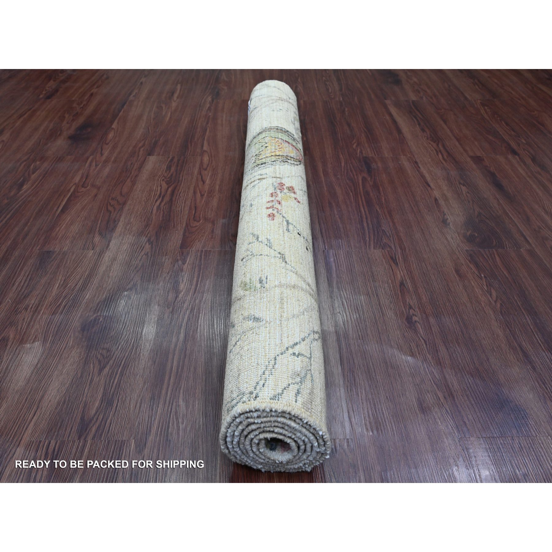 4'x6' Chiffon White, Sparrows on the Tree, Peshawar, 100% Soft Wool, Lush and Plush, Hand Knotted, Oriental Rug Sh20955