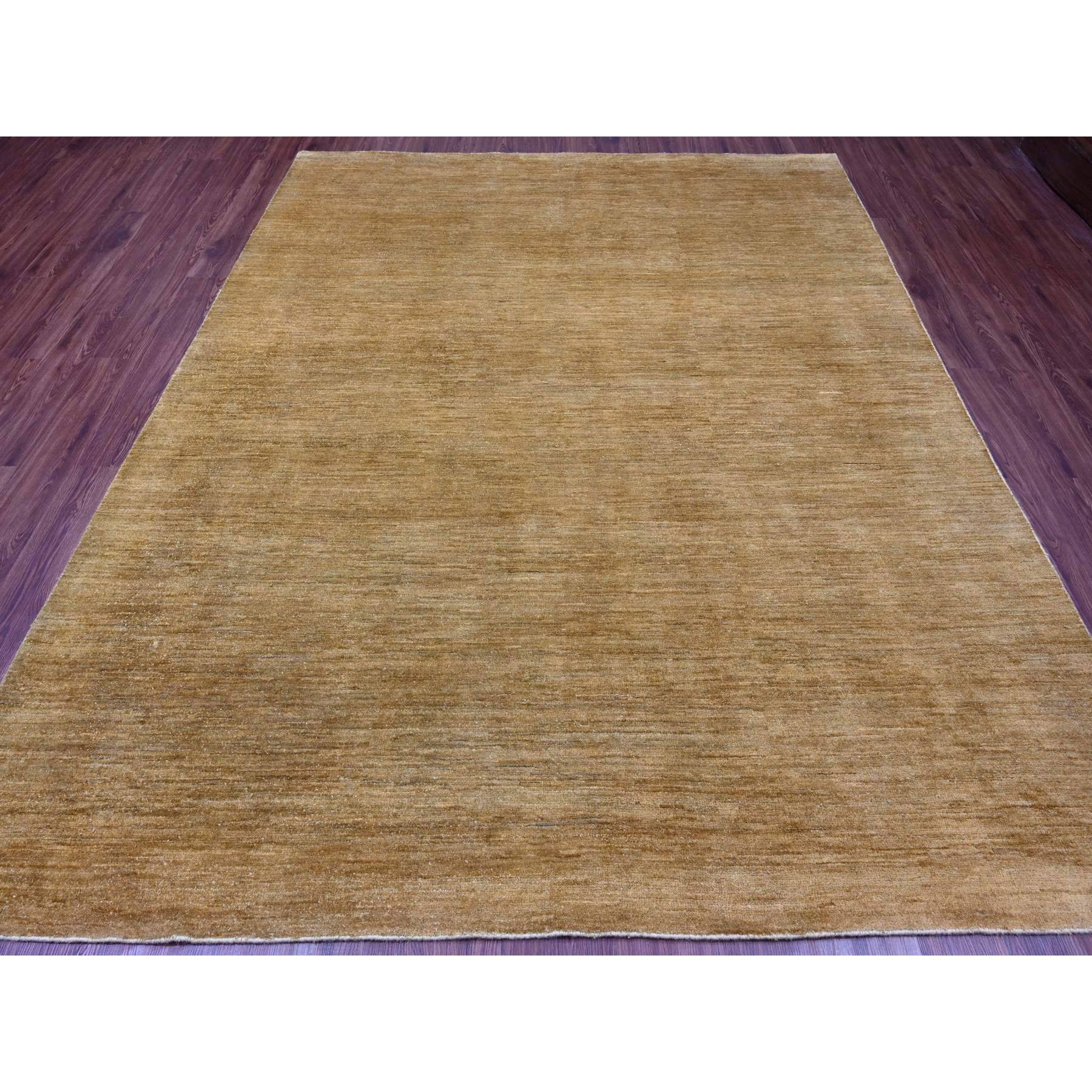 8'x9'9" Honey Brown, Plain Solid Pattern, Hand Knotted, Hand Spun Ghazni Wool, Lush and Plush, Oriental Rug Sh20956