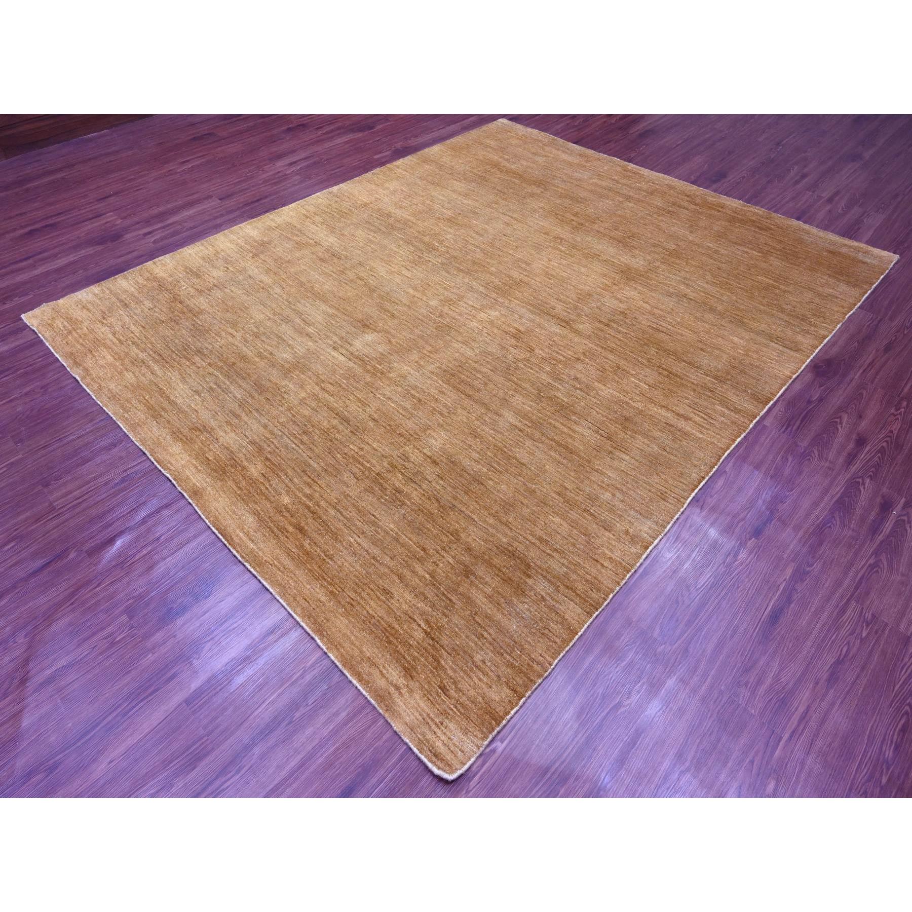 8'x9'9" Honey Brown, Plain Solid Pattern, Hand Knotted, Hand Spun Ghazni Wool, Lush and Plush, Oriental Rug Sh20956