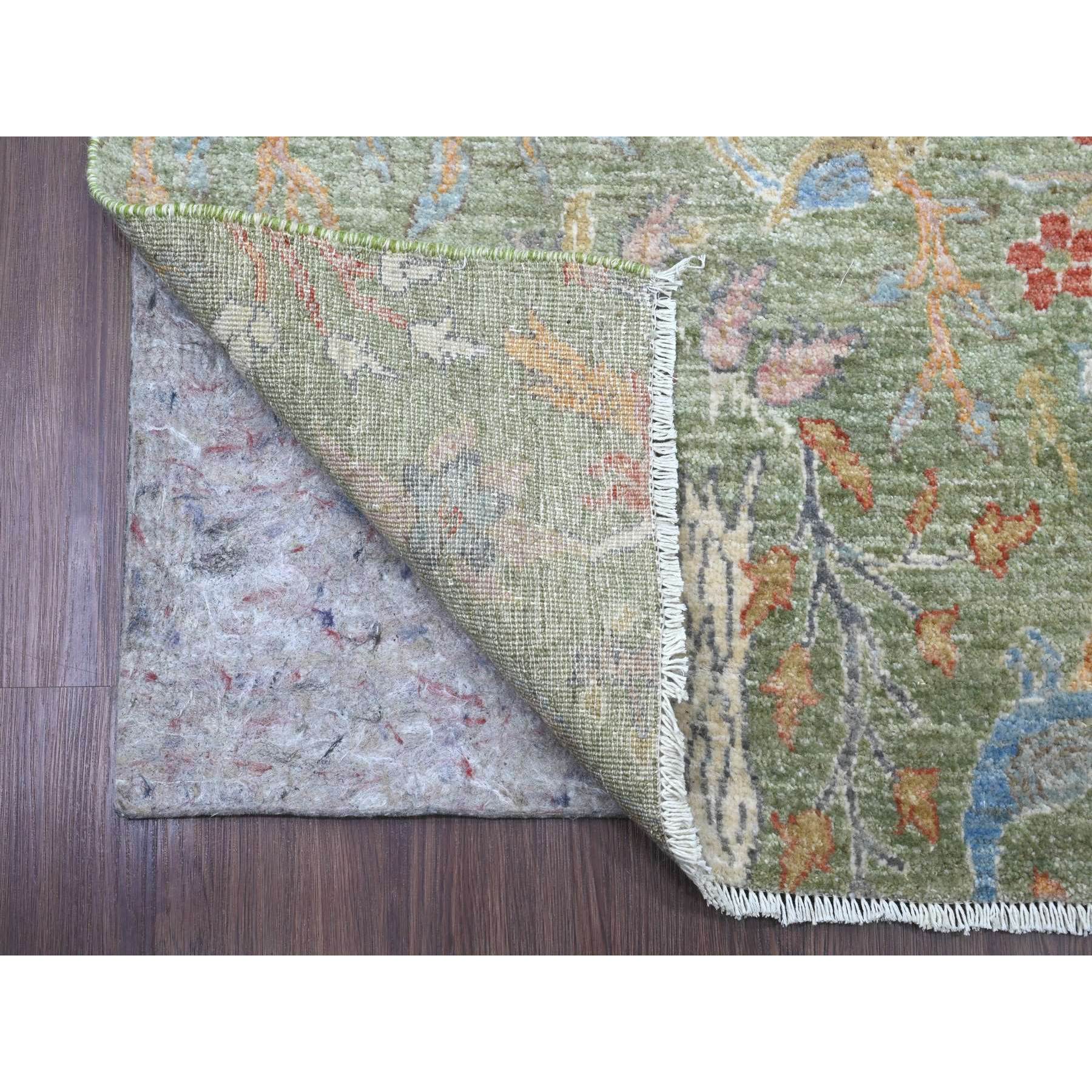 2'6"x24' Moss Green, Afghan Peshawar with Birds of Paradise Design, Soft Wool, Natural Dyes, Hand Knotted, XL Runner, Oriental Rug Sh20957