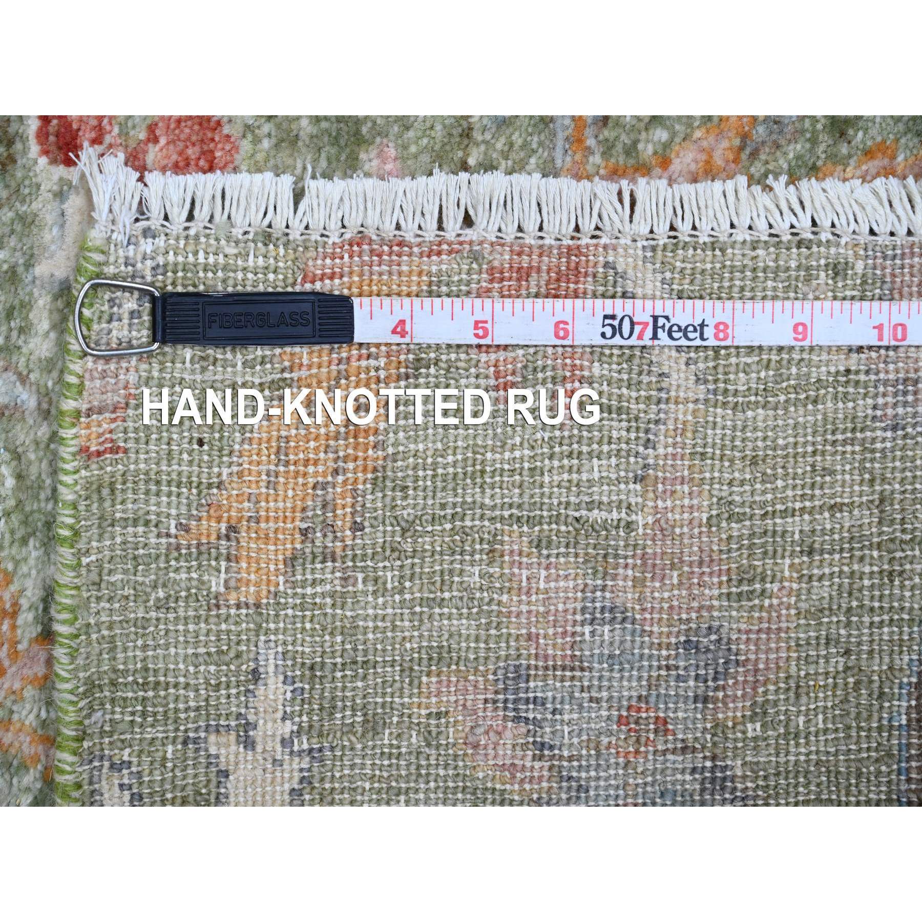2'6"x24' Moss Green, Afghan Peshawar with Birds of Paradise Design, Soft Wool, Natural Dyes, Hand Knotted, XL Runner, Oriental Rug Sh20957