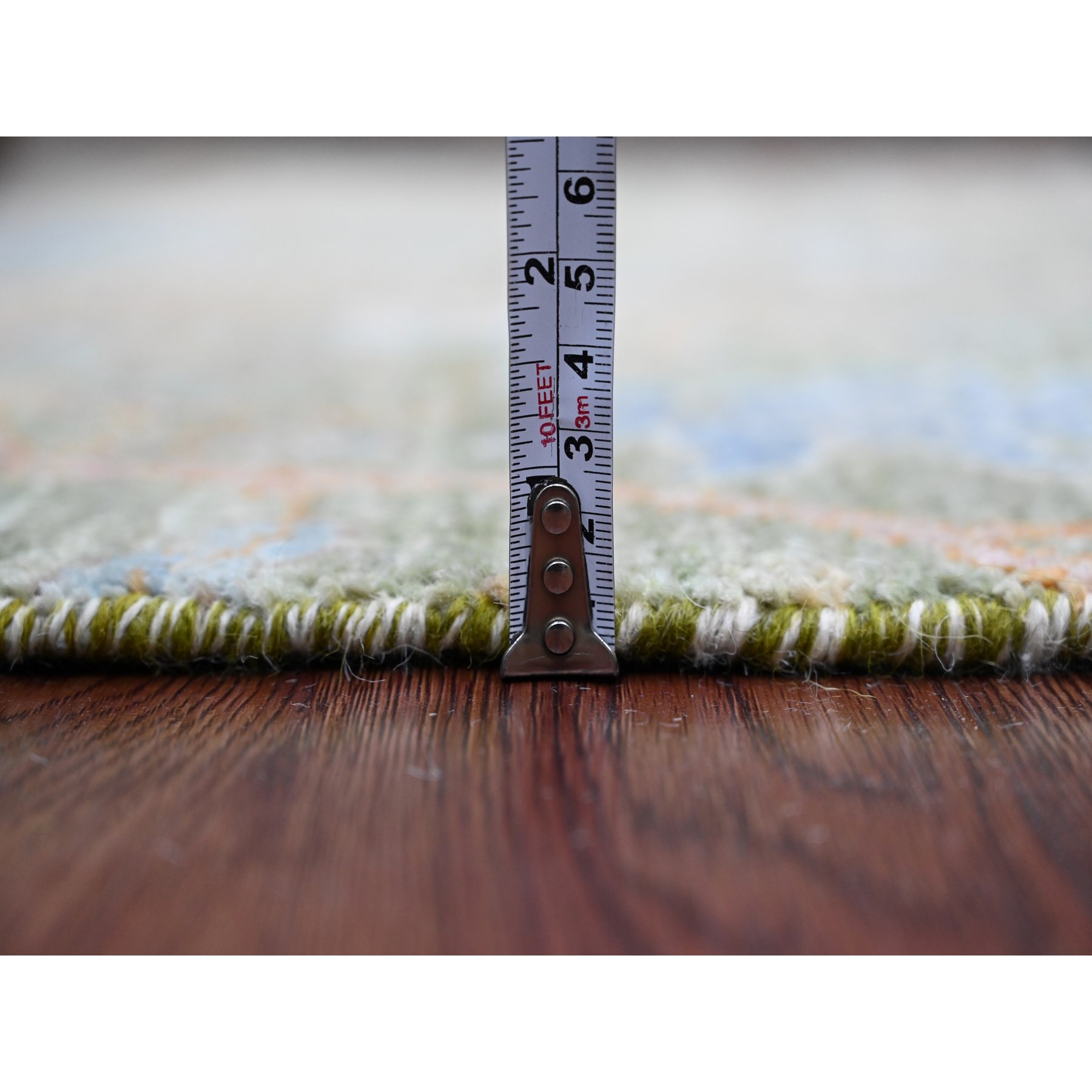 2'6"x24' Basil Green, Afghan Peshawar with Birds of Paradise Design, Soft and Velvety Wool, Hand Knotted, Vegetable Dyes, XL Runner, Oriental Rug Sh20959
