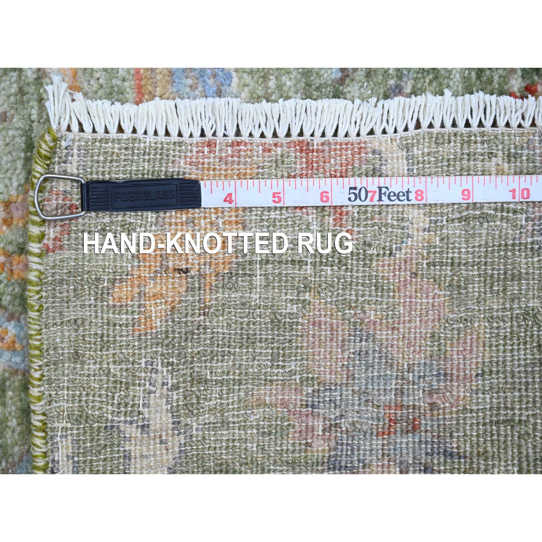 2'6"x24' Basil Green, Afghan Peshawar with Birds of Paradise Design, Soft and Velvety Wool, Hand Knotted, Vegetable Dyes, XL Runner, Oriental Rug Sh20959