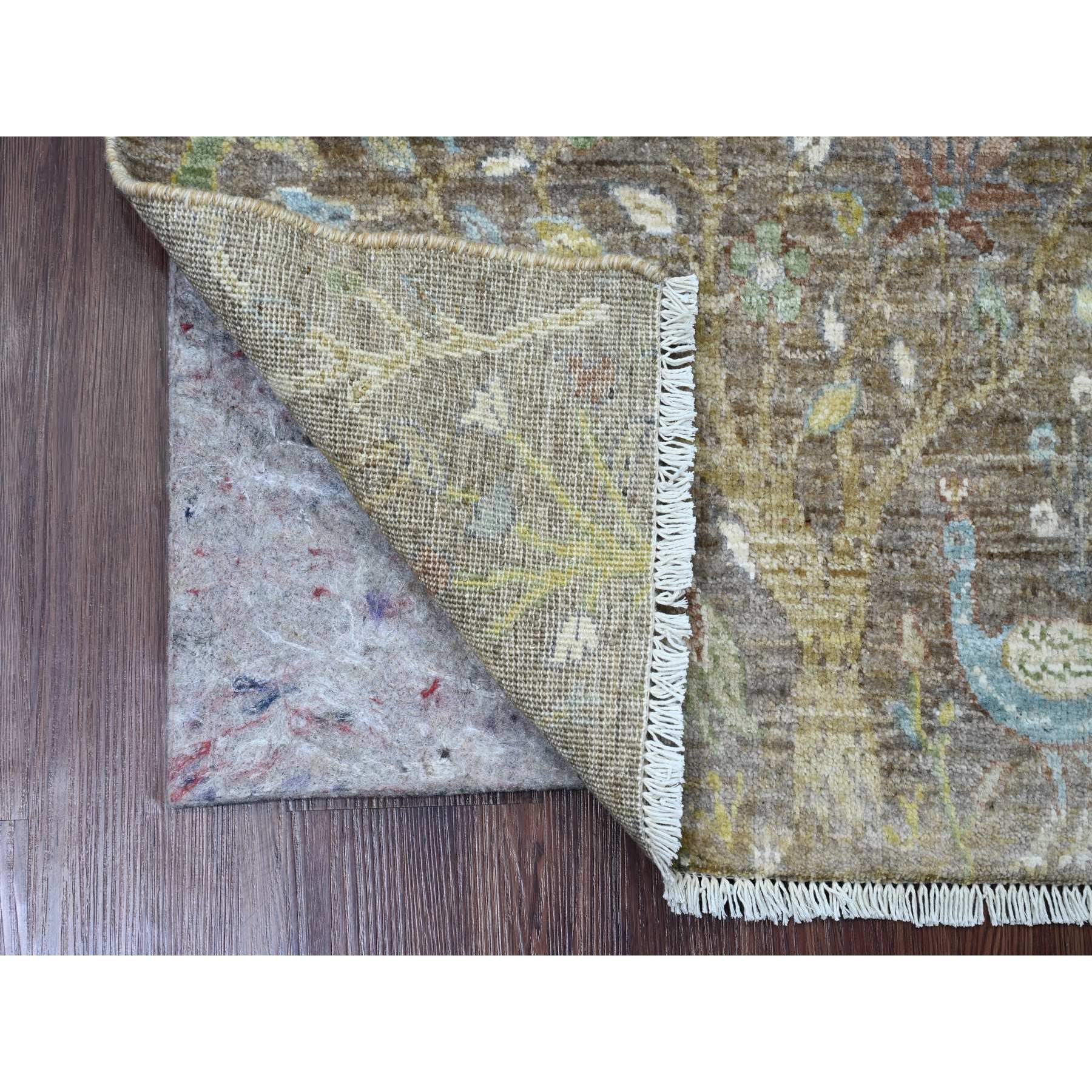 2'x3'1" Walnut Brown, Afghan Peshawar with Birds of Paradise Design, Hand Knotted, Natural Dyes, Soft Wool, Mat, Sample, Oriental Rug Sh20960