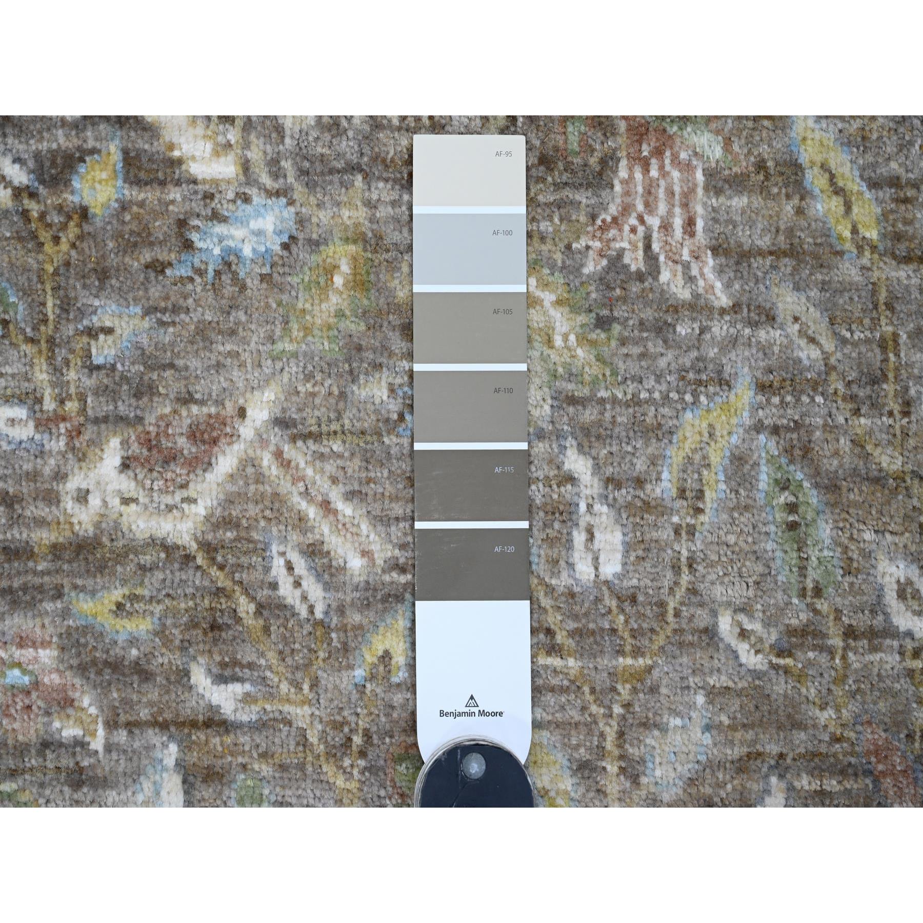 2'x3'1" Walnut Brown, Afghan Peshawar with Birds of Paradise Design, Hand Knotted, Natural Dyes, Soft Wool, Mat, Sample, Oriental Rug Sh20960
