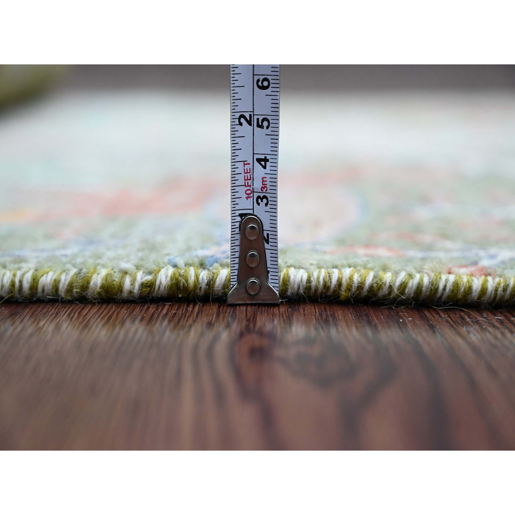 2'6"x6'1" Sage Green, Afghan Peshawar with Birds of Paradise Design, Hand Knotted, Soft Pile, 100% Wool, Natural Dyes, Runner, Oriental Rug Sh20961