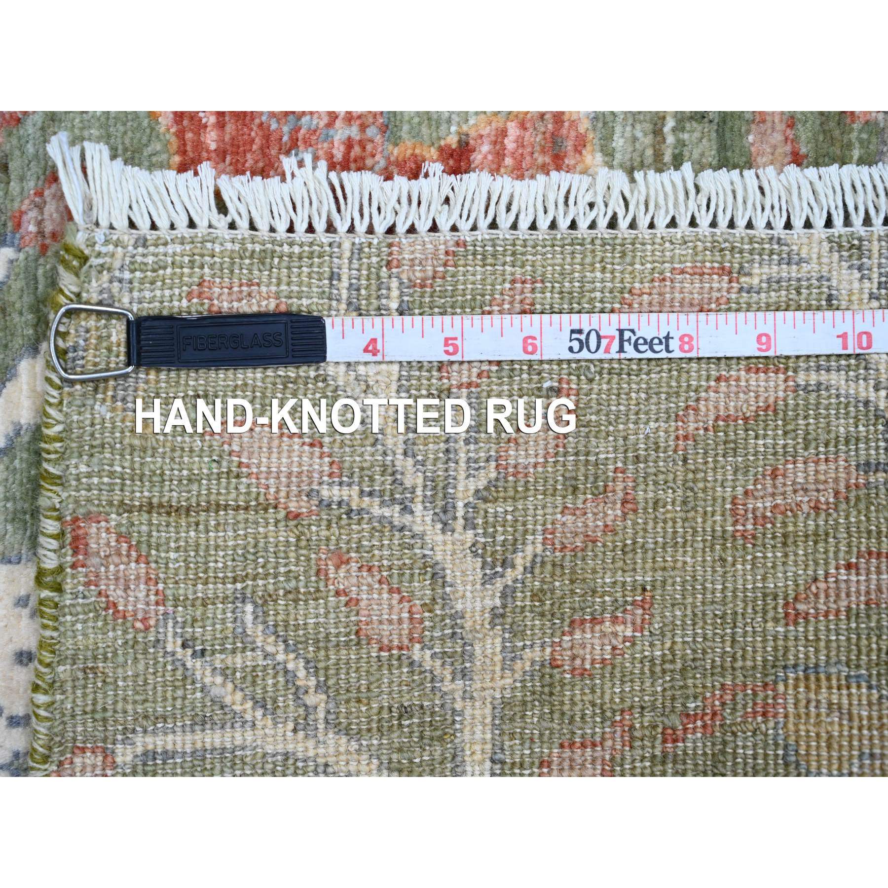 2'6"x6'1" Sage Green, Afghan Peshawar with Birds of Paradise Design, Hand Knotted, Soft Pile, 100% Wool, Natural Dyes, Runner, Oriental Rug Sh20961