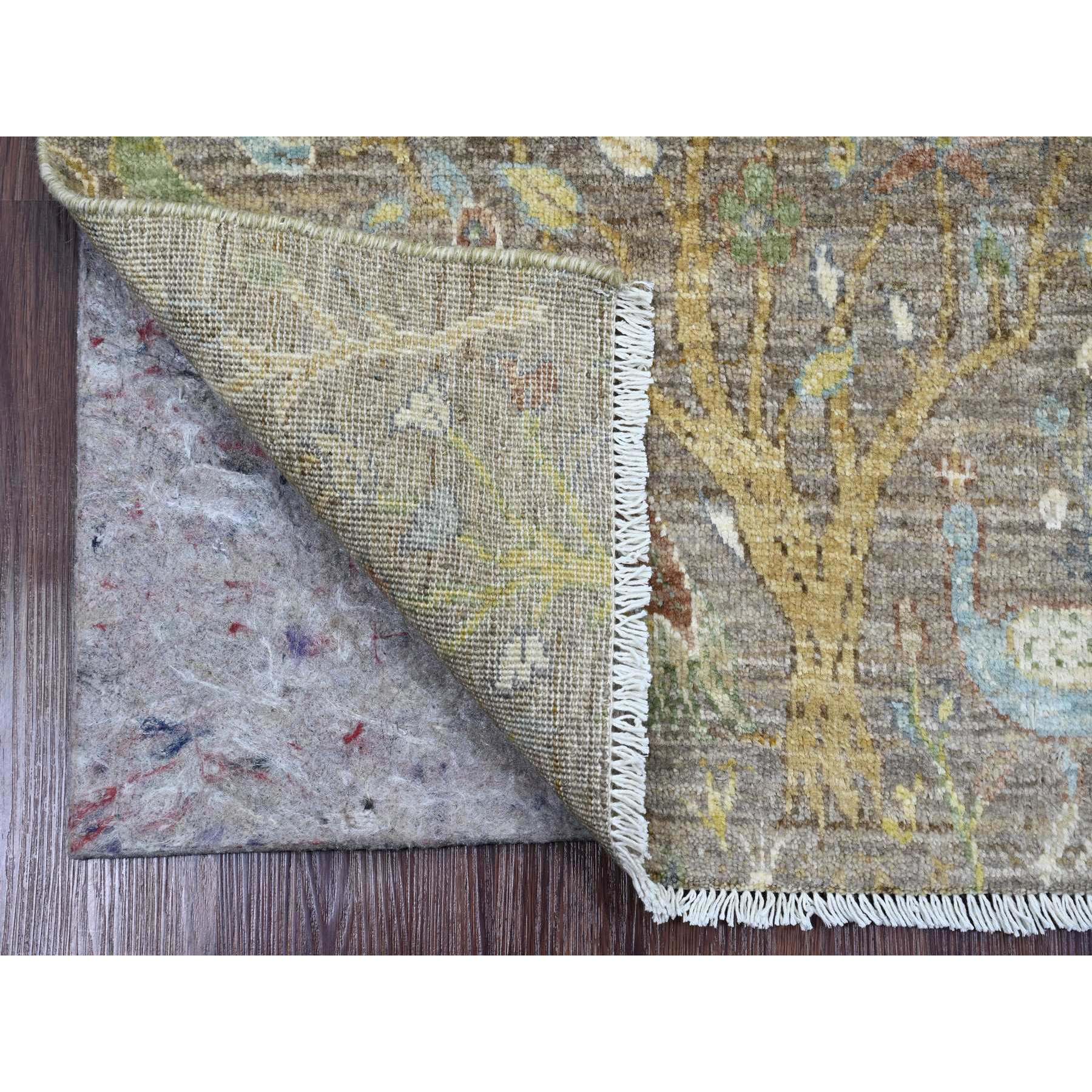 2'x3'3" Cedar Brown, Hand Knotted, Afghan Peshawar with Birds of Paradise Design, Soft Wool, Vegetable Dyes, Mat, Sample, Oriental Rug Sh20962