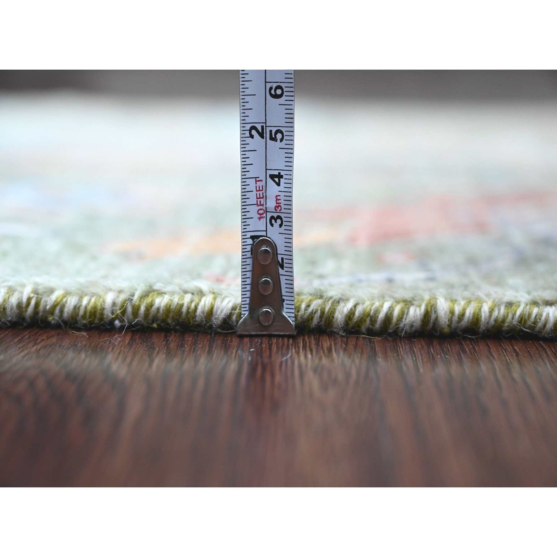 2'7"x6' Pickle Green, Afghan Peshawar with Birds of Paradise Design, Vegetable Dyes, Hand Knotted, Soft Wool, Runner, Oriental Rug Sh20963