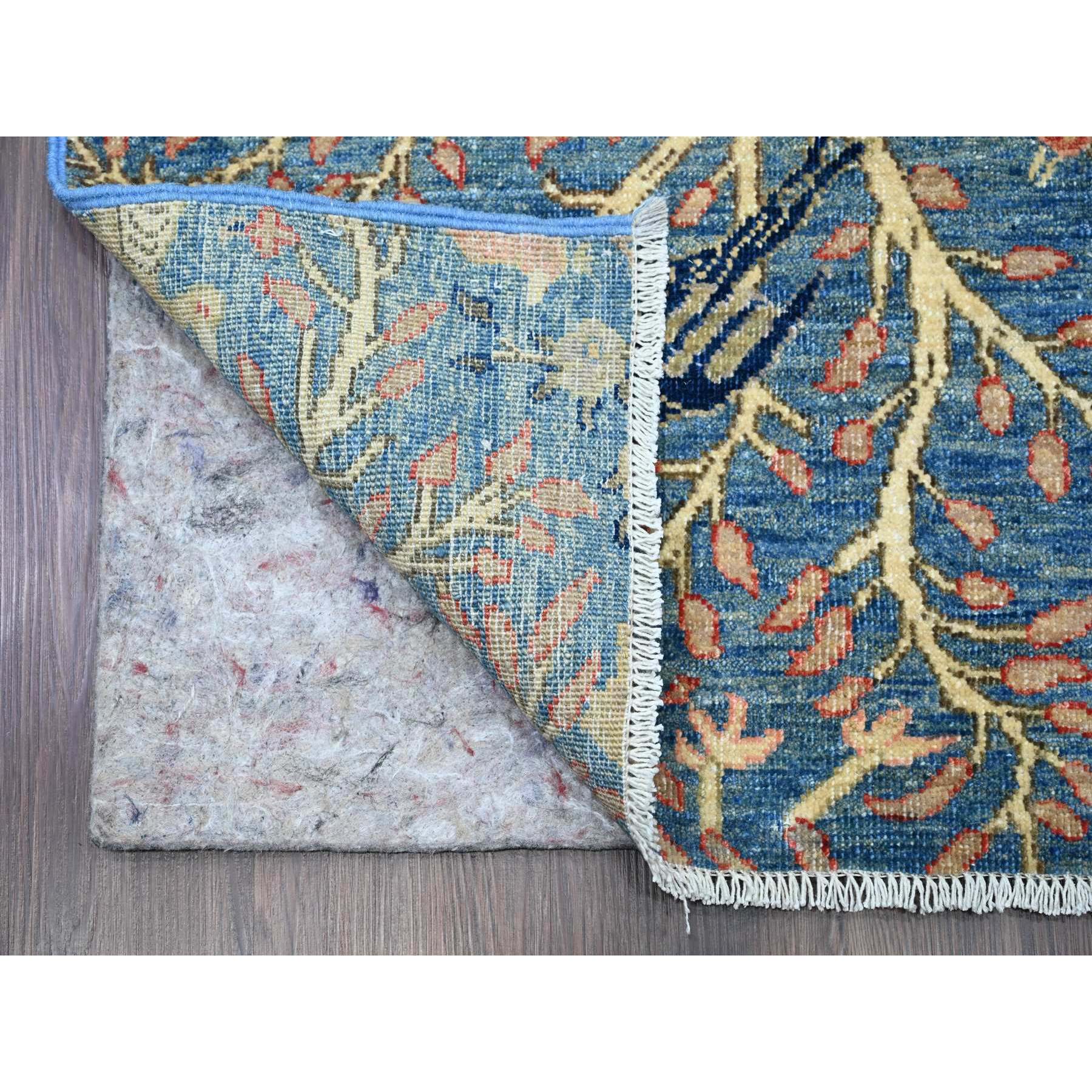 2'9"x23'4" Carolina Blue, Hand Knotted, Afghan Peshawar with Birds of Paradise Design, Veggie Dyes, Soft and Velvety Wool, XL Runner, Oriental Rug Sh20965