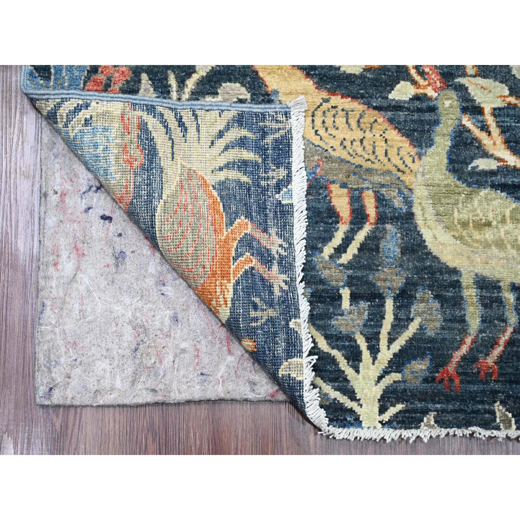 4'2"x11'8" Aegean Blue, Afghan Peshawar with Birds of Paradise Design, Hand Knotted, Soft and Shiny Wool, Natural Dyes, Wide Runner, Oriental Rug Sh20966