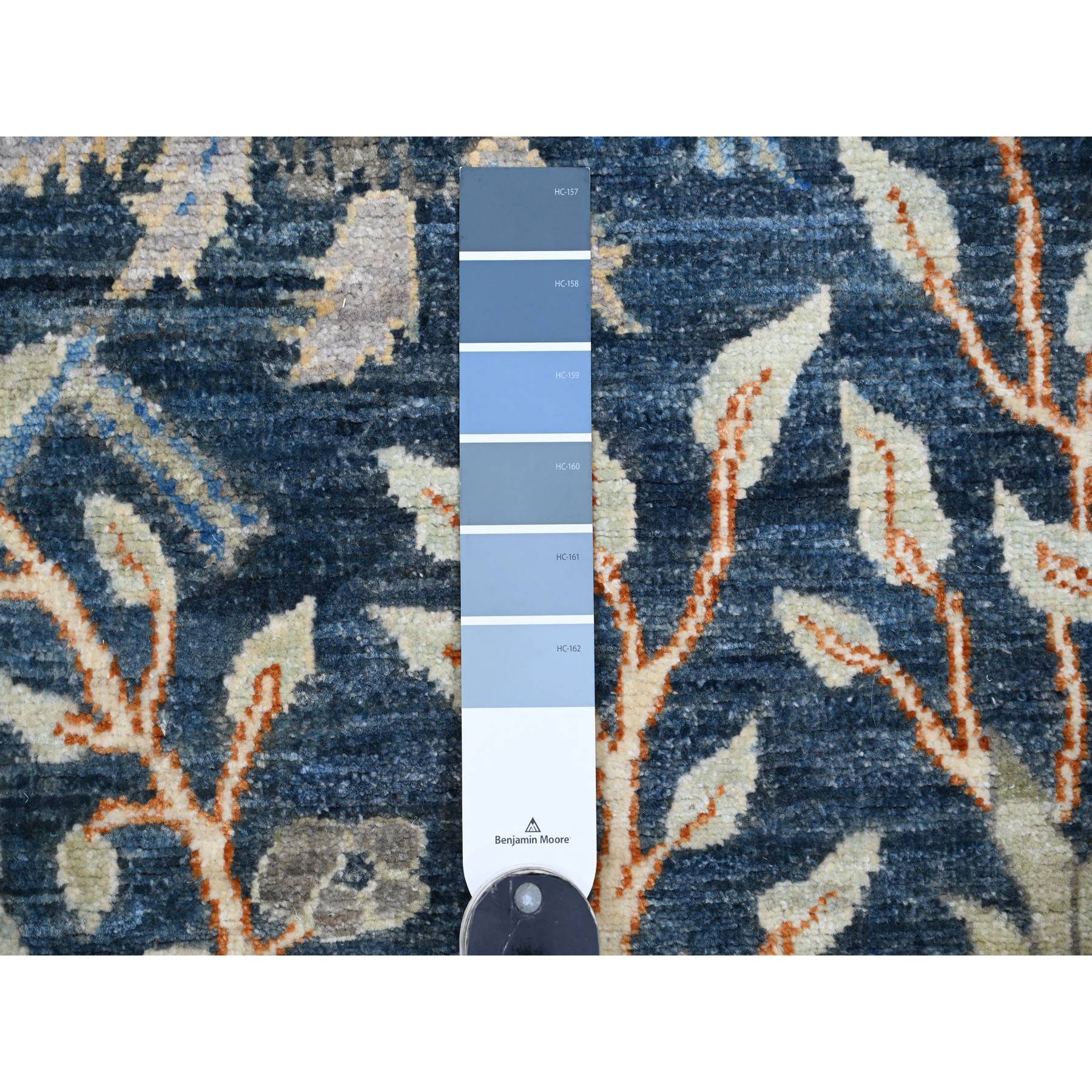 4'2"x11'8" Aegean Blue, Afghan Peshawar with Birds of Paradise Design, Hand Knotted, Soft and Shiny Wool, Natural Dyes, Wide Runner, Oriental Rug Sh20966
