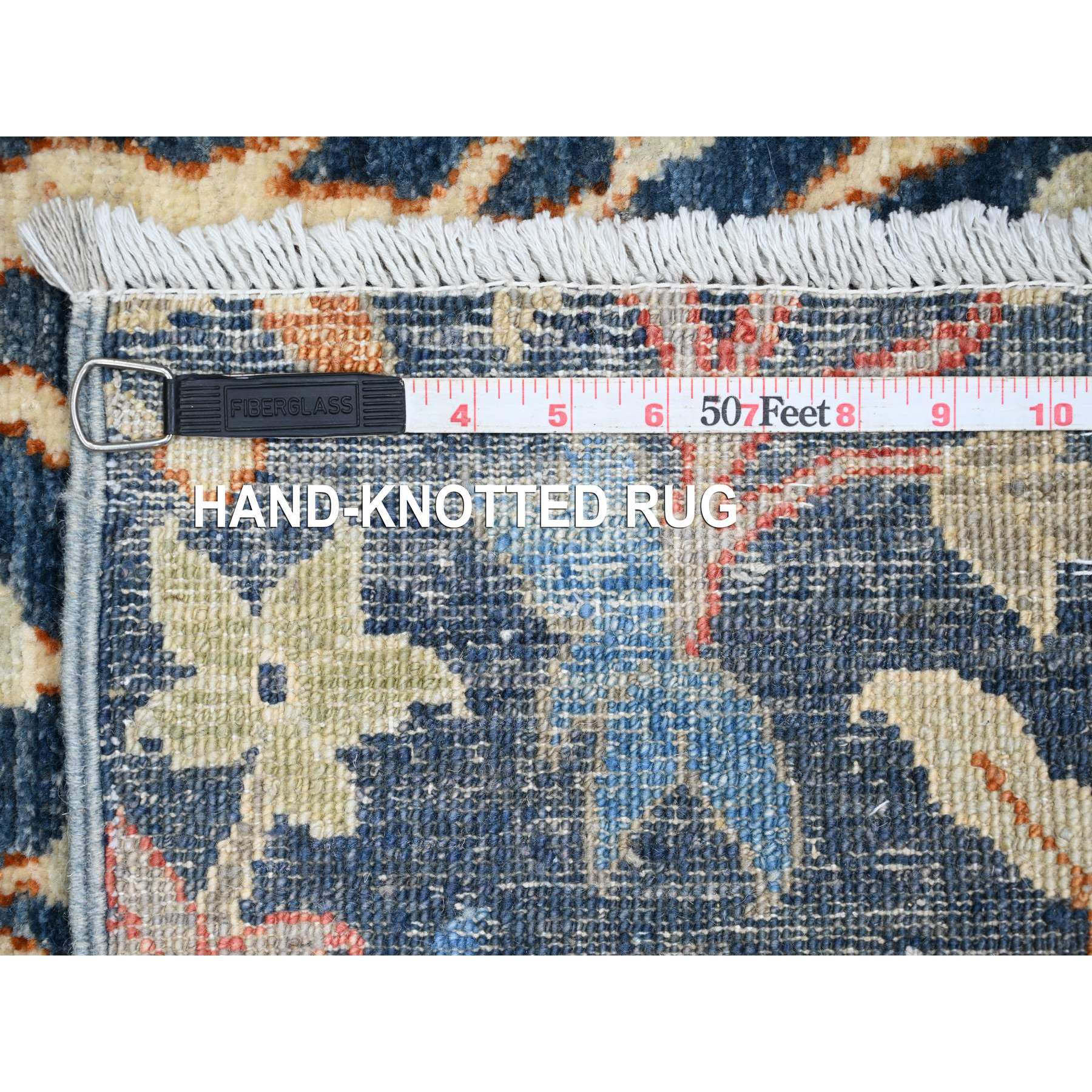 4'2"x11'8" Aegean Blue, Afghan Peshawar with Birds of Paradise Design, Hand Knotted, Soft and Shiny Wool, Natural Dyes, Wide Runner, Oriental Rug Sh20966
