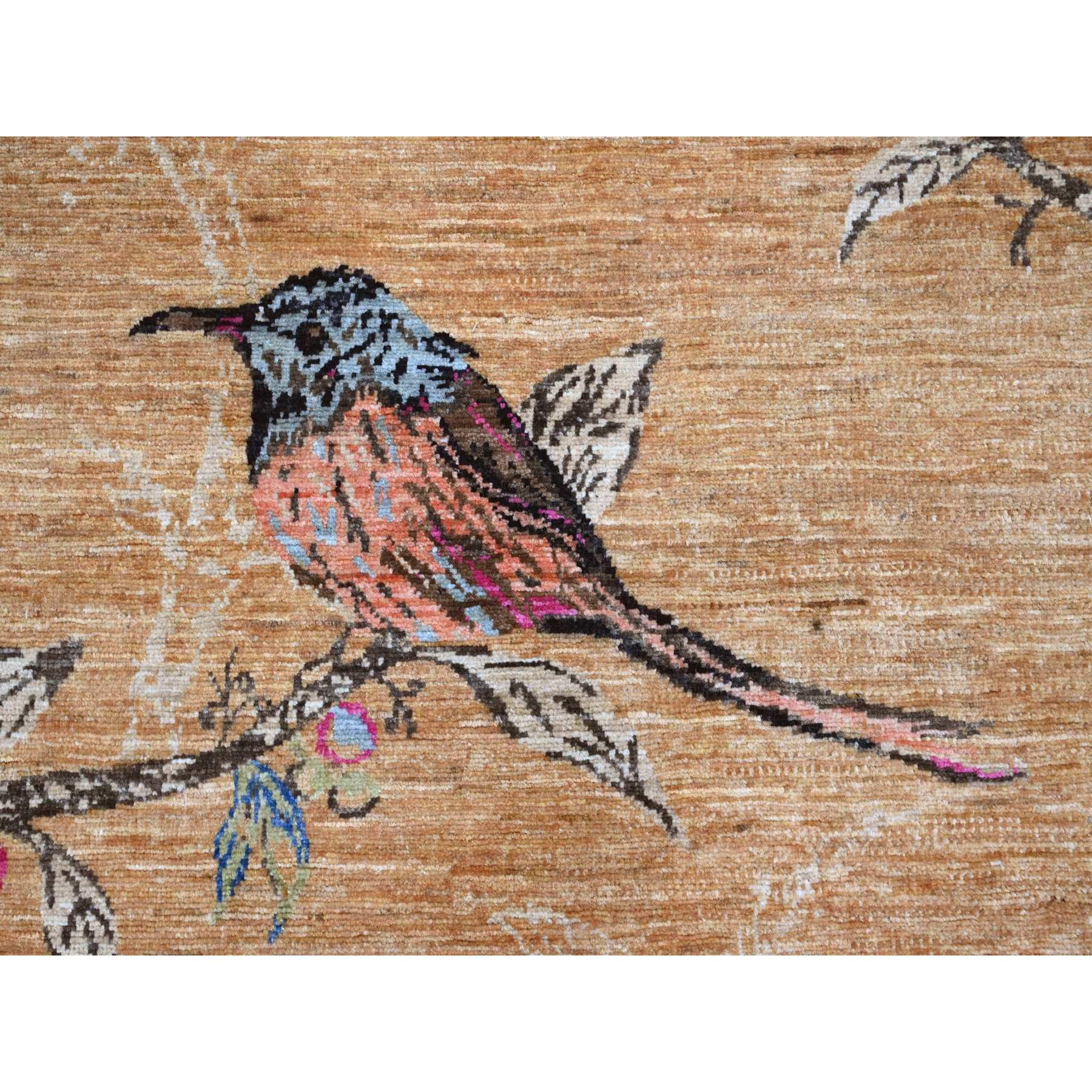 9'x12' Honey Brown, Sparrows on the Tree, Peshawar, 100% Soft Wool, Hand Knotted, Oriental Rug Sh20969