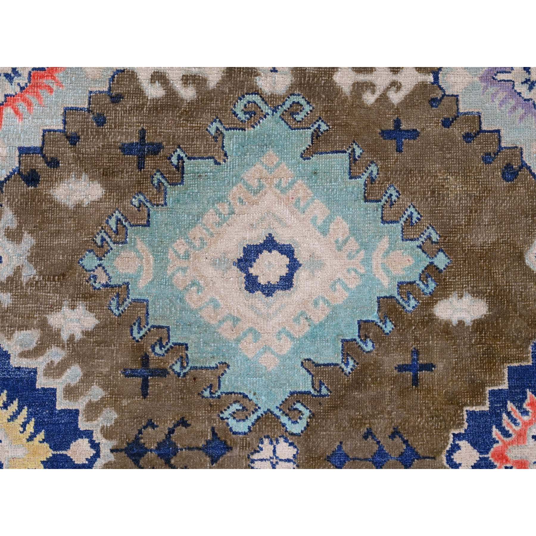 9'5"x13'9" Chocolate Brown, Colorful Fusion Kazak, Caucasian Design, Hand Knotted, 100% Wool, Oriental Rug Sh20971