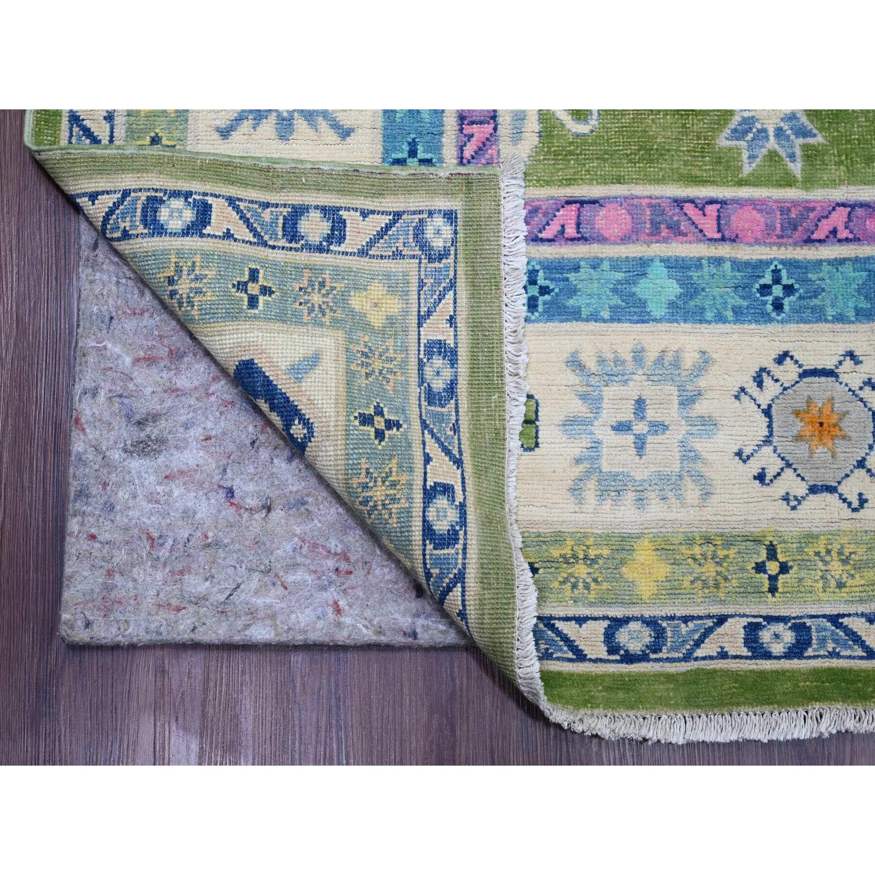 8'10"x11'8" Pickle Green, Colorful Fusion Kazak, Caucasian Design, Hand Knotted, 100% Wool, Oriental Rug Sh20972