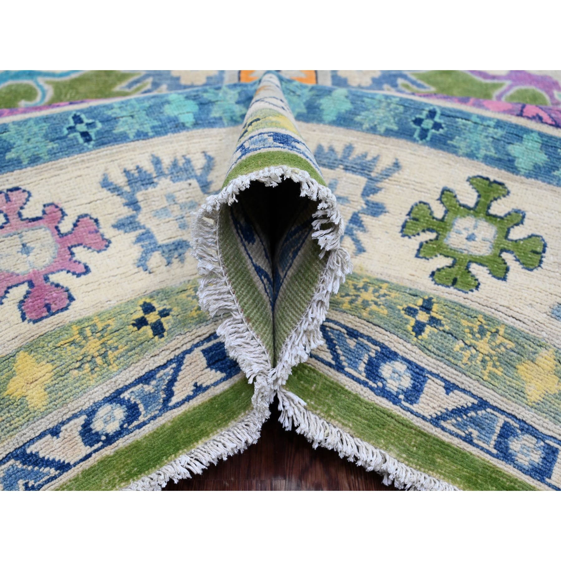 8'10"x11'8" Pickle Green, Colorful Fusion Kazak, Caucasian Design, Hand Knotted, 100% Wool, Oriental Rug Sh20972