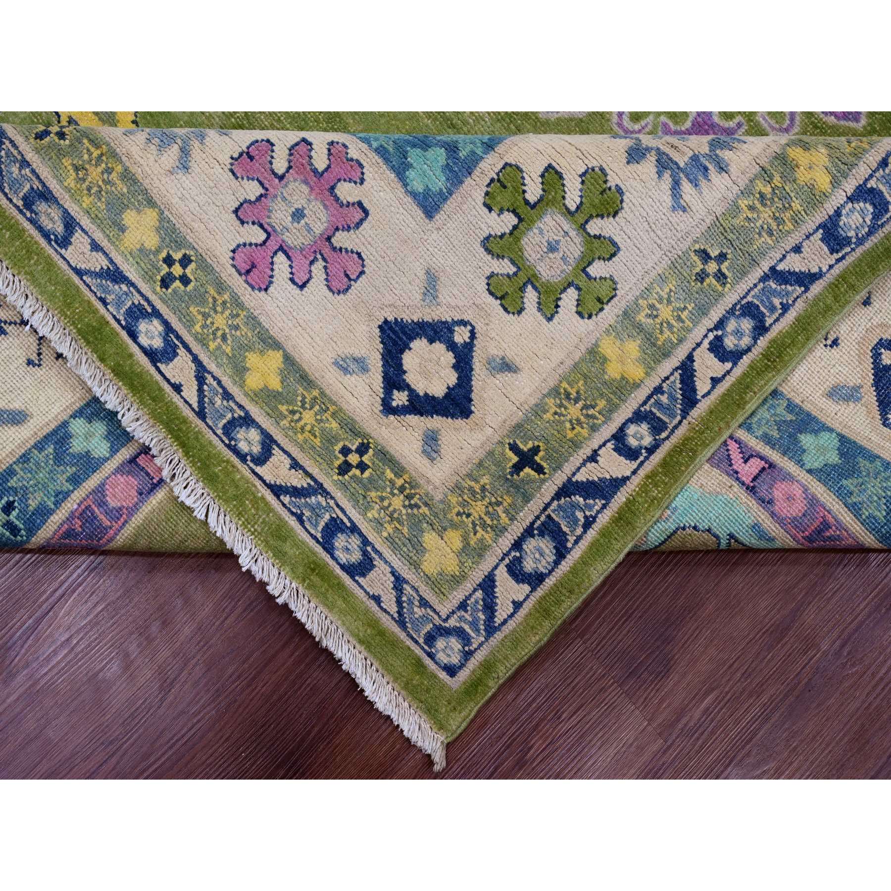 8'10"x11'8" Pickle Green, Colorful Fusion Kazak, Caucasian Design, Hand Knotted, 100% Wool, Oriental Rug Sh20972