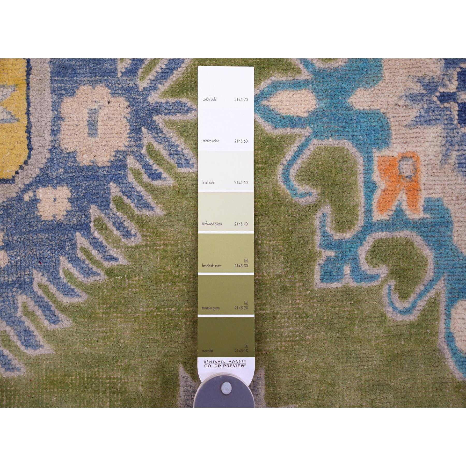 8'10"x11'8" Pickle Green, Colorful Fusion Kazak, Caucasian Design, Hand Knotted, 100% Wool, Oriental Rug Sh20972