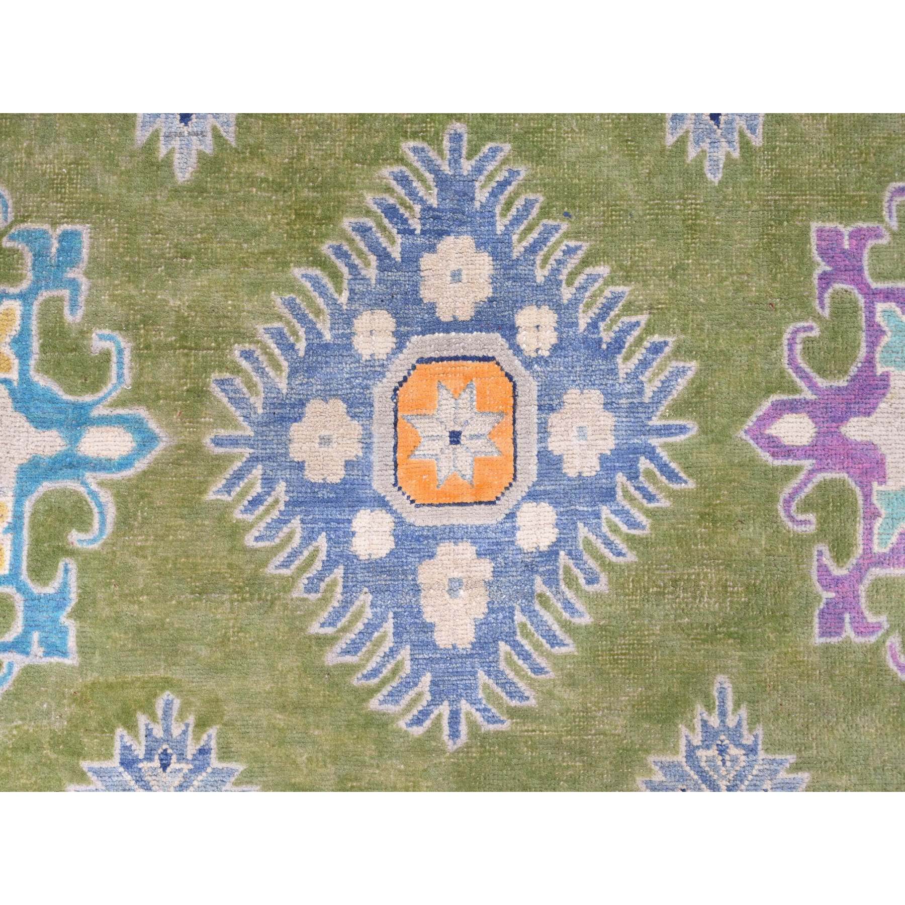 8'10"x11'8" Pickle Green, Colorful Fusion Kazak, Caucasian Design, Hand Knotted, 100% Wool, Oriental Rug Sh20972