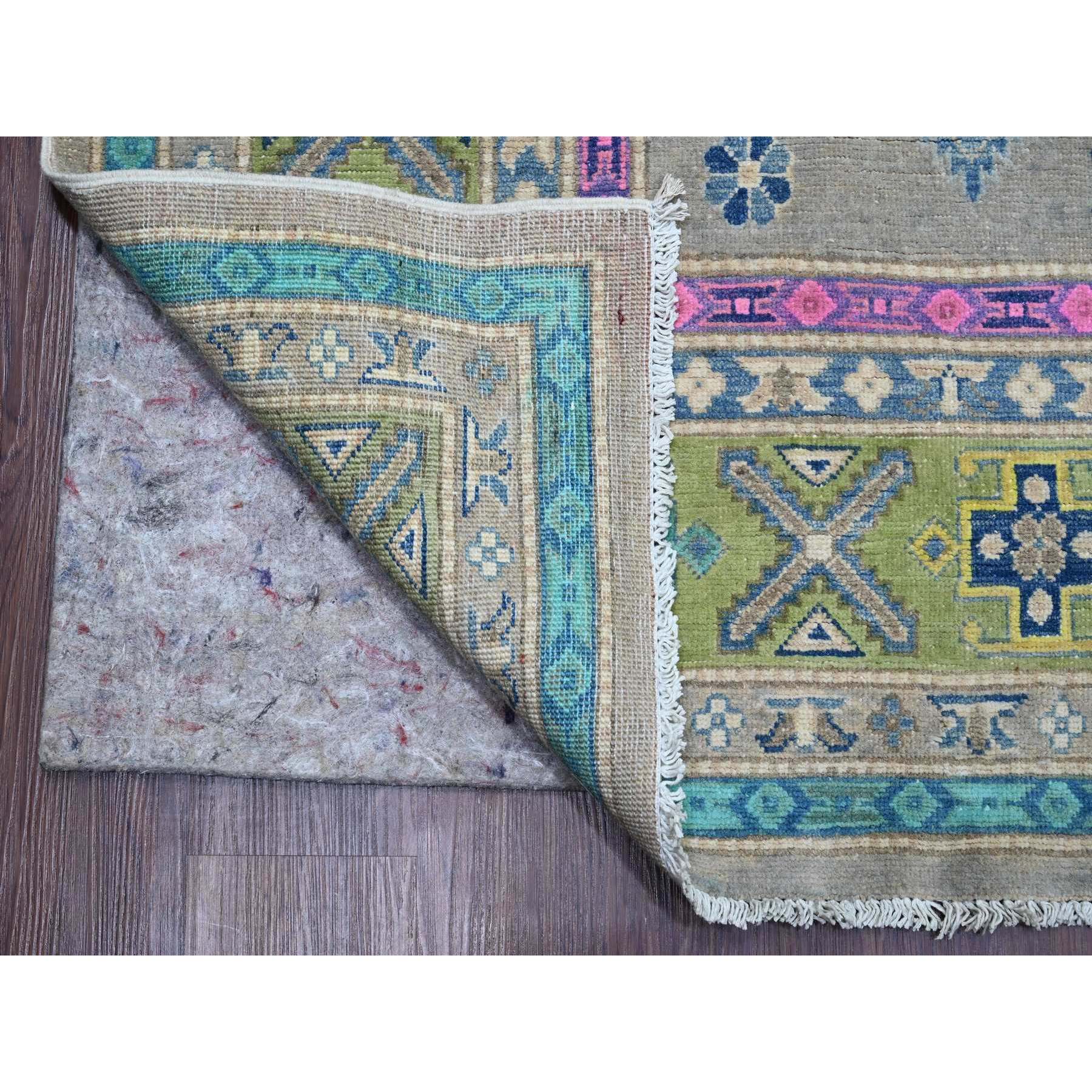 9'9"x13'2" Stone Gray, Colorful Fusion Kazak, Caucasian Medallions Design, Hand Knotted, Pure Wool, Oriental Rug Sh20973