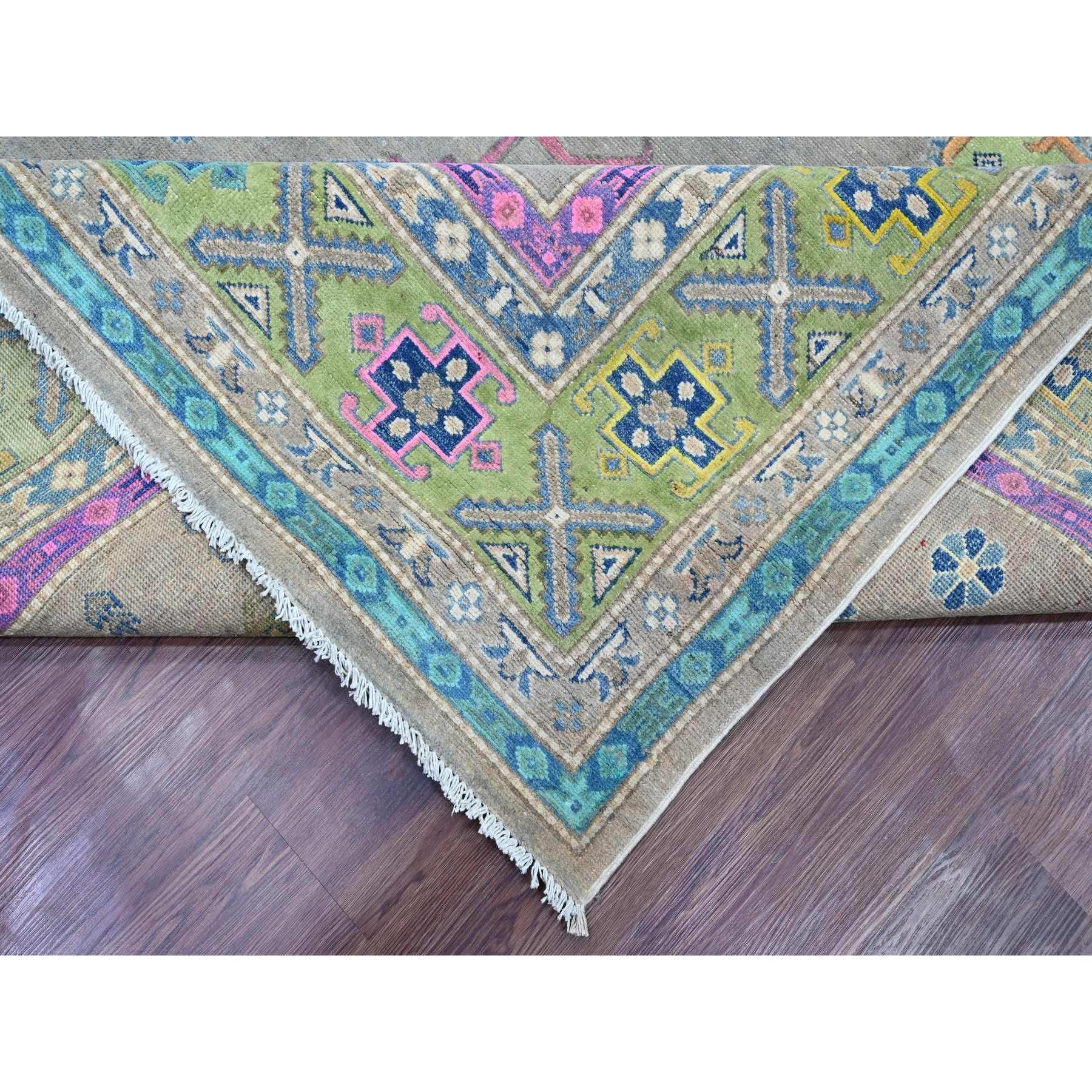 9'9"x13'2" Stone Gray, Colorful Fusion Kazak, Caucasian Medallions Design, Hand Knotted, Pure Wool, Oriental Rug Sh20973