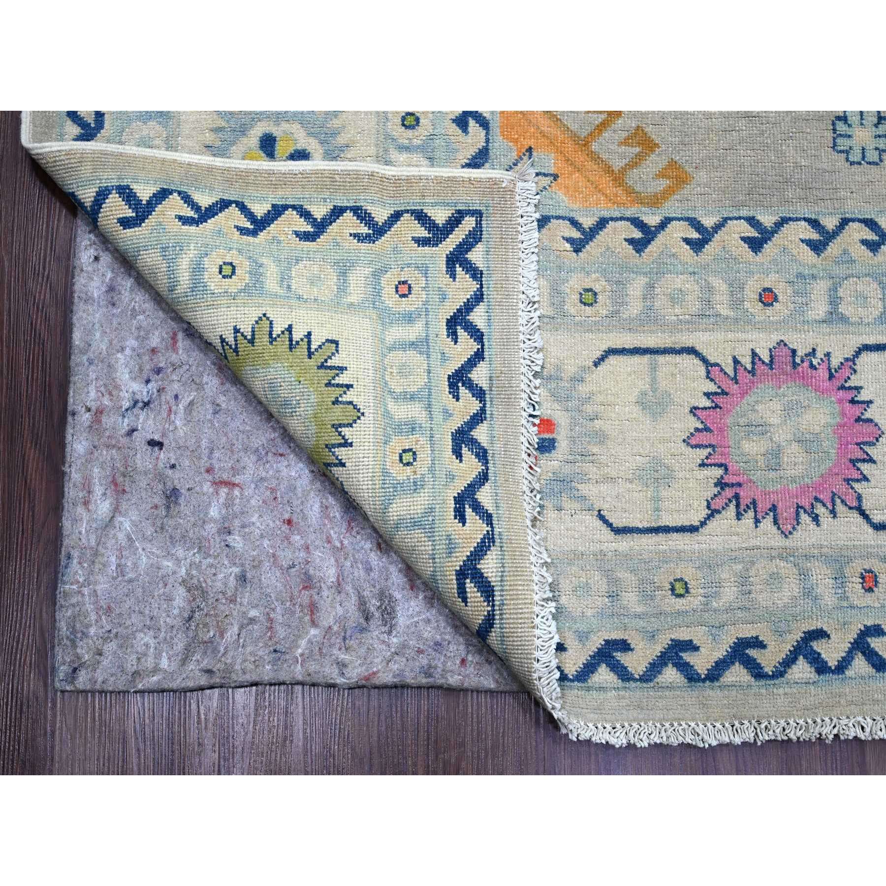 9'7"x13'4" Cloud Gray, Colorful Fusion Kazak, Caucasian Design with Geometric Medallions, 100% Wool, Hand Knotted, Oriental Rug Sh20974