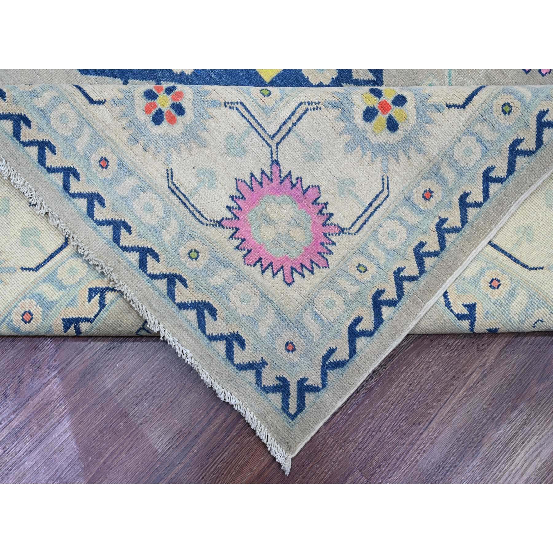 9'7"x13'4" Cloud Gray, Colorful Fusion Kazak, Caucasian Design with Geometric Medallions, 100% Wool, Hand Knotted, Oriental Rug Sh20974