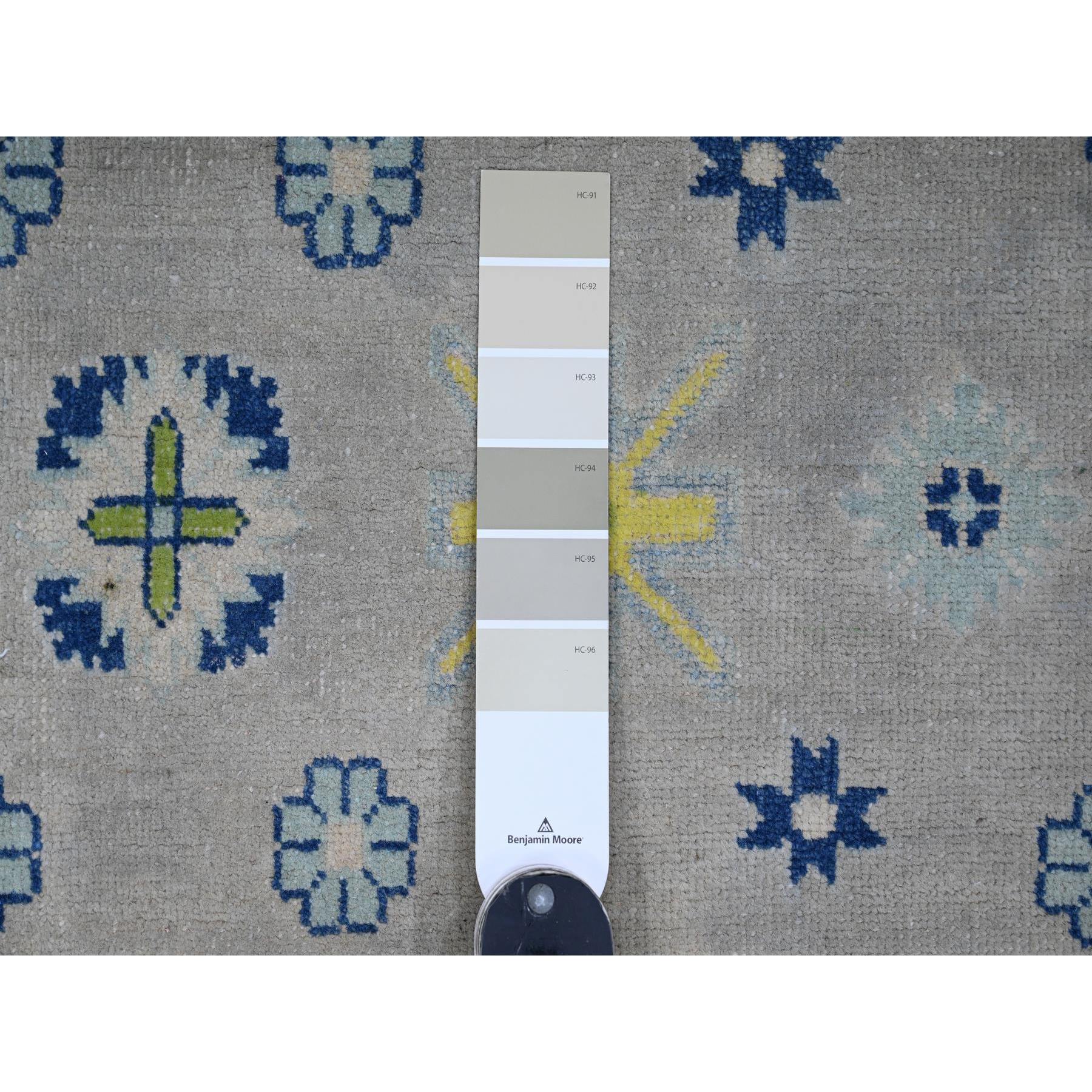 9'7"x13'4" Cloud Gray, Colorful Fusion Kazak, Caucasian Design with Geometric Medallions, 100% Wool, Hand Knotted, Oriental Rug Sh20974
