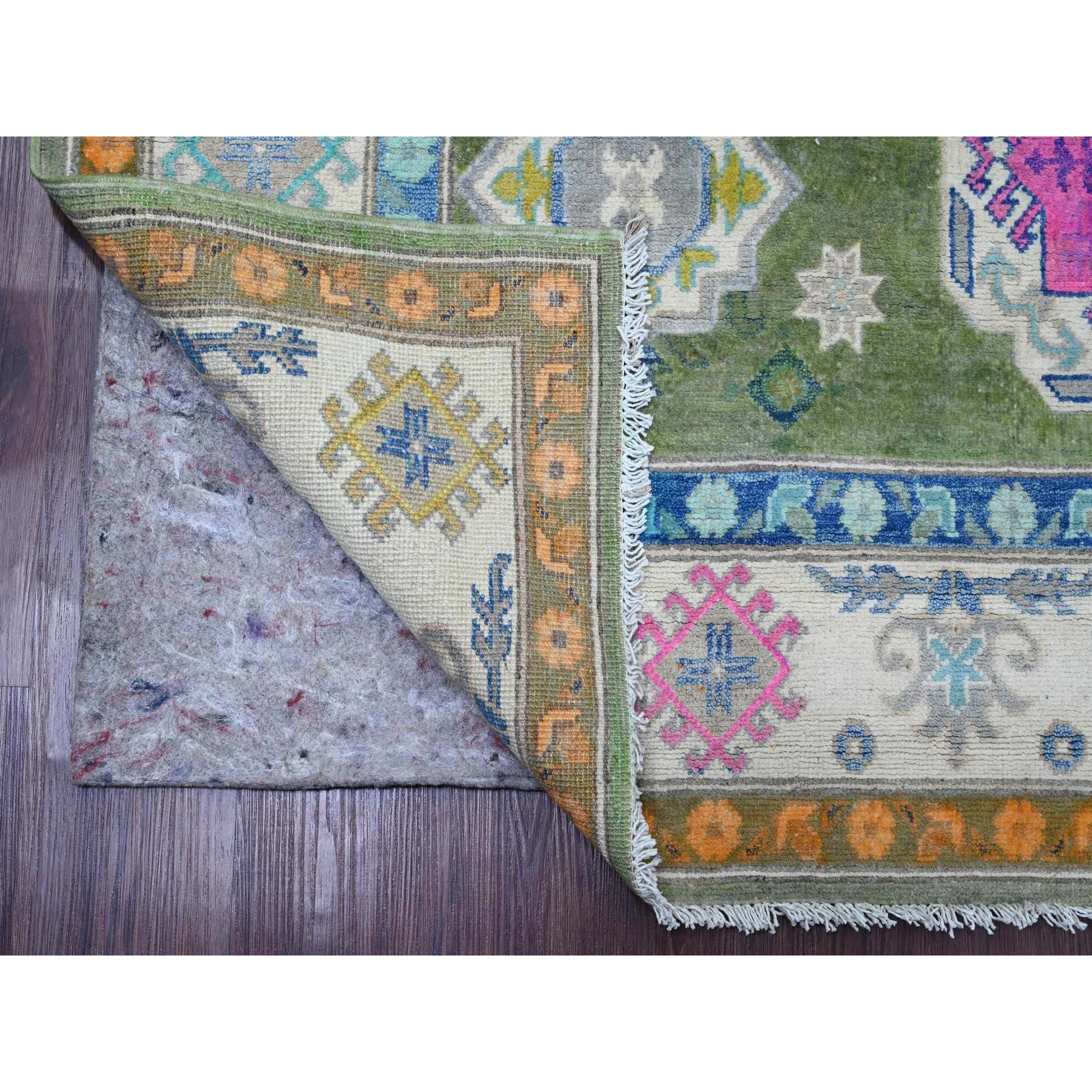 5'6"x7'7" Moss Green, Colorful Fusion Kazak, Caucasian Design, Hand Knotted, 100% Wool, Oriental Rug Sh20975