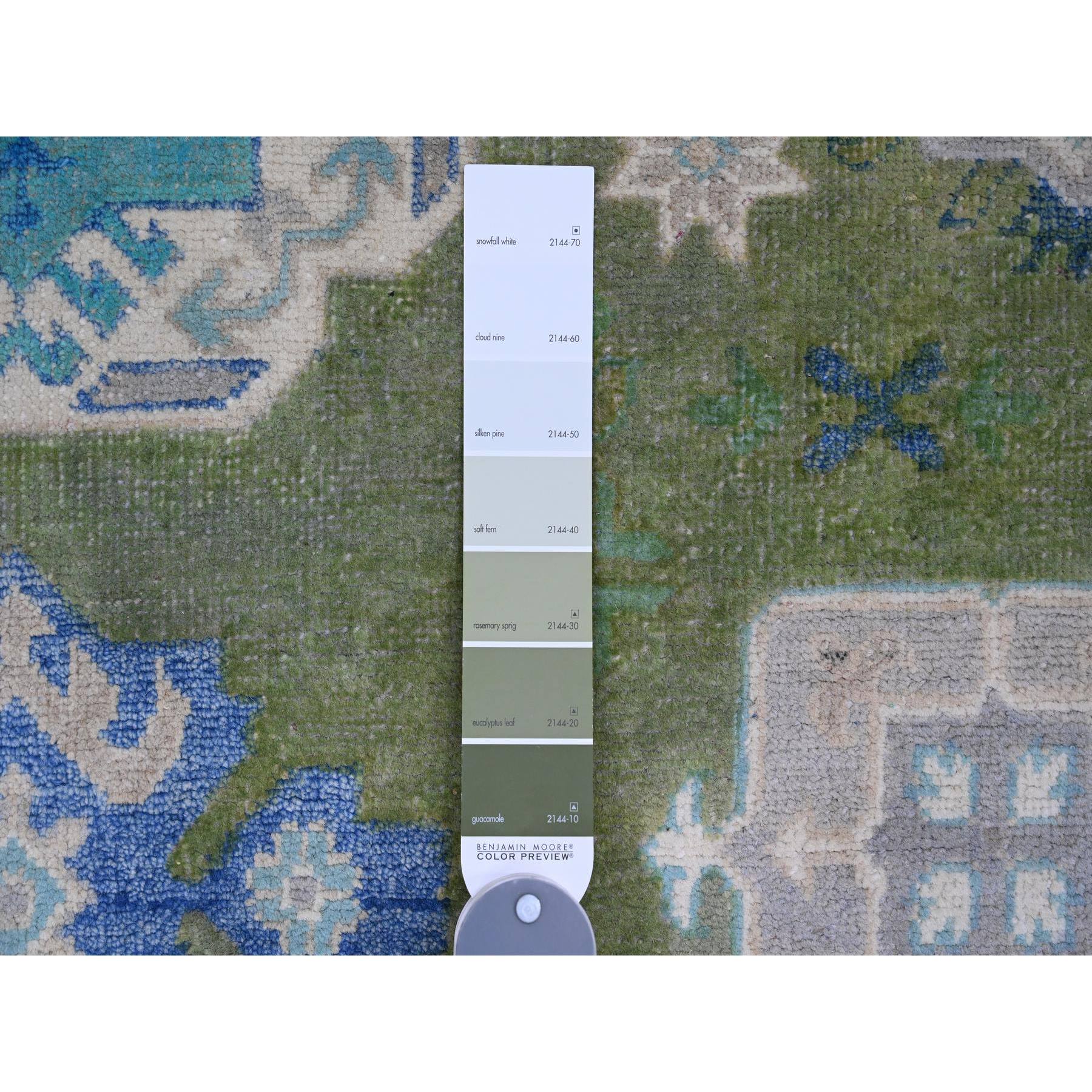 5'6"x7'7" Moss Green, Colorful Fusion Kazak, Caucasian Design, Hand Knotted, 100% Wool, Oriental Rug Sh20975