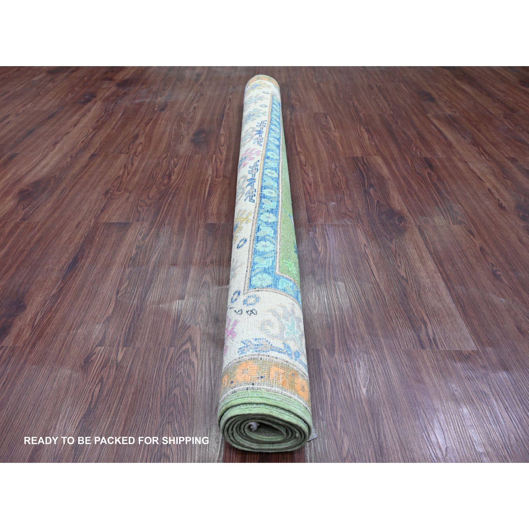 5'6"x7'7" Moss Green, Colorful Fusion Kazak, Caucasian Design, Hand Knotted, 100% Wool, Oriental Rug Sh20975