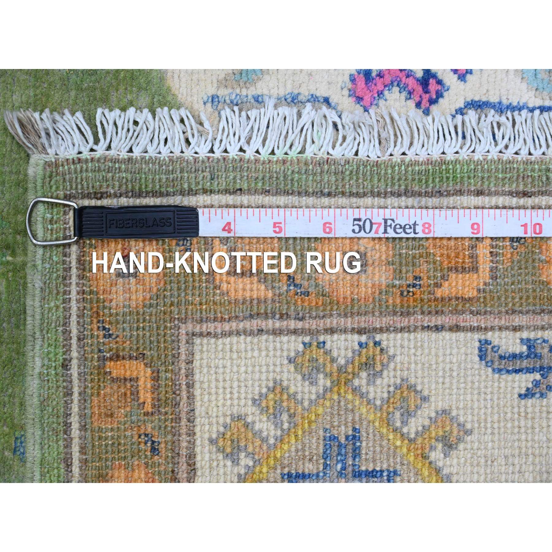 5'6"x7'7" Moss Green, Colorful Fusion Kazak, Caucasian Design, Hand Knotted, 100% Wool, Oriental Rug Sh20975