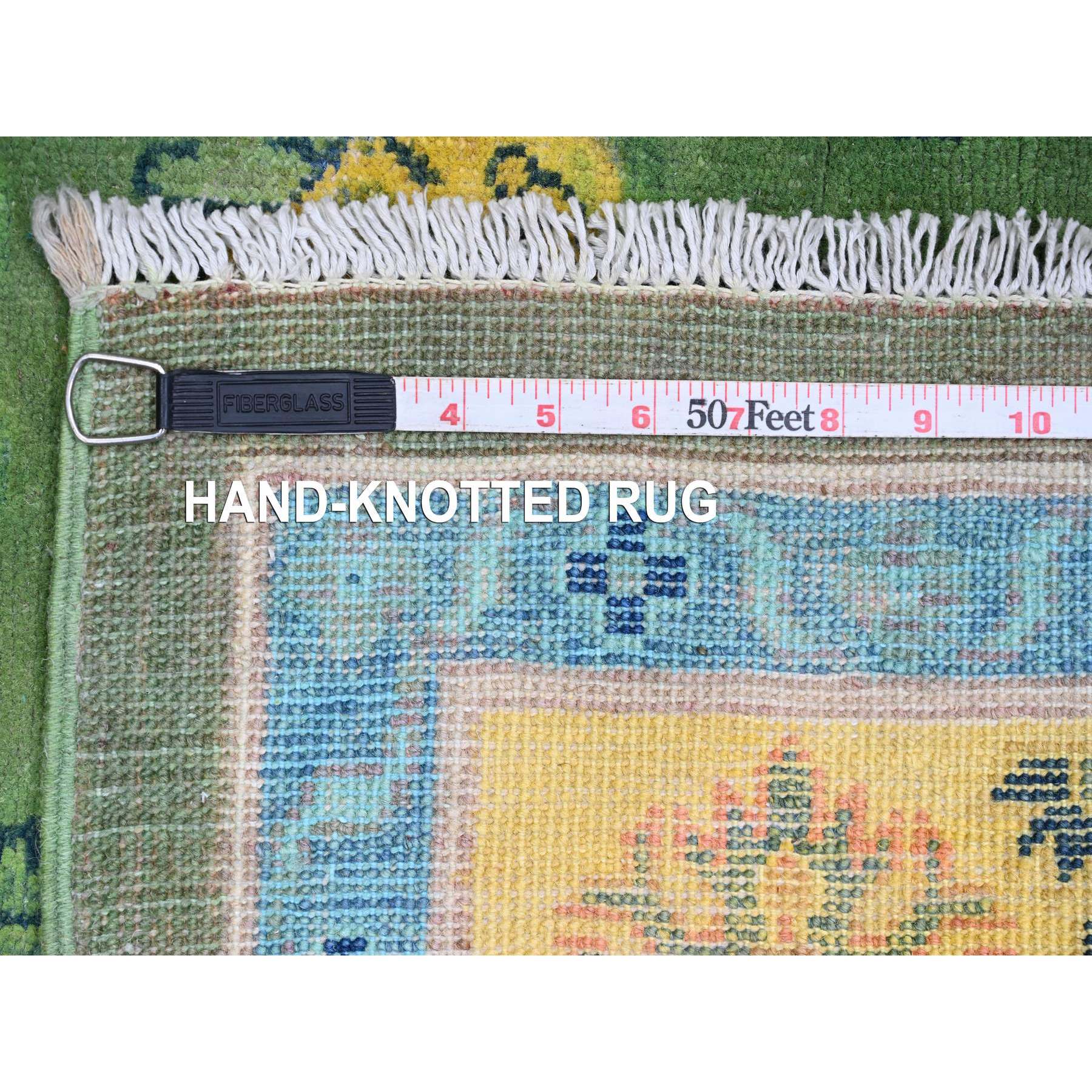 5'4"x7'6" Hunter Green, Colorful Fusion Kazak with Caucasian Design, Pure Wool, Hand Knotted, Oriental Rug Sh20976