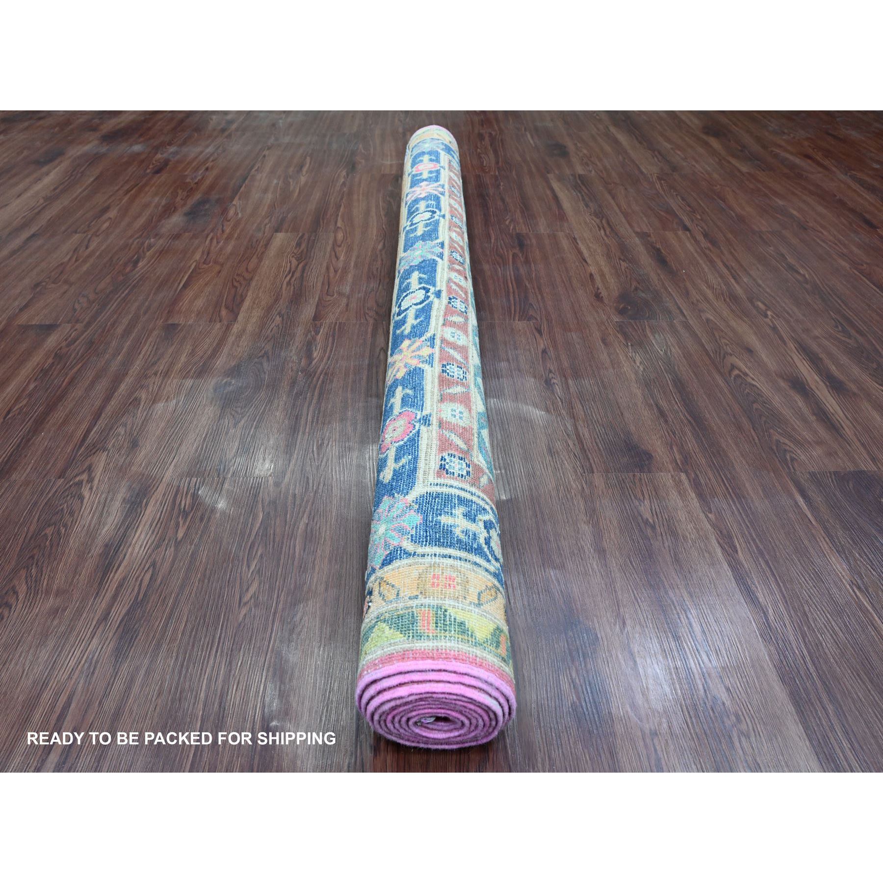 5'9"x8'8" Bubblegum Pink, Colorful Fusion Kazak, Caucasian Design with Geometric Medallions, Hand Knotted, 100% Wool, Oriental Rug Sh20977