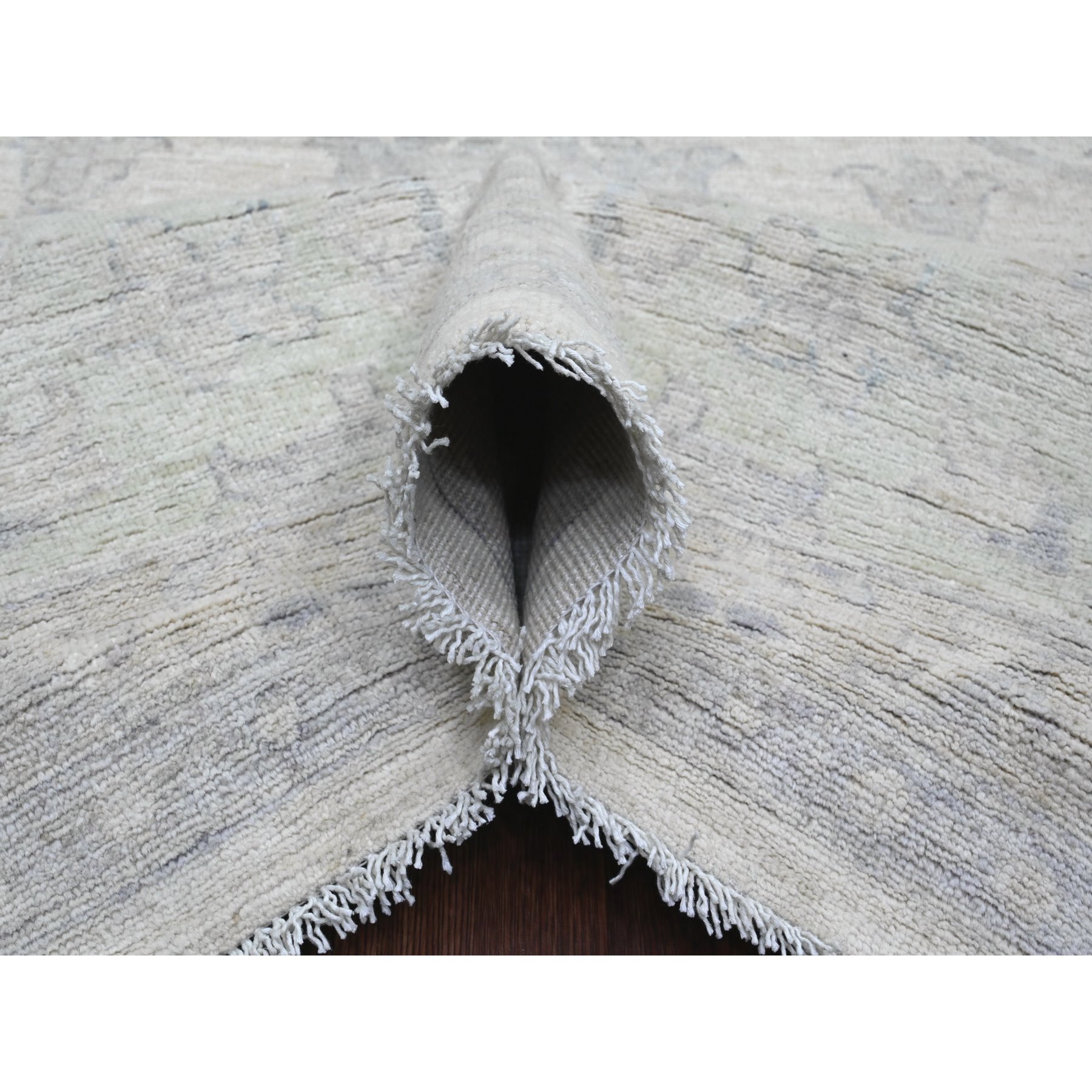 9'8"x13'8" Whisper White, Washed Out Peshawar with All Over Leaf Design, Hand Knotted, Vegetable Dyes, 100% Wool, Oriental Rug Sh20978