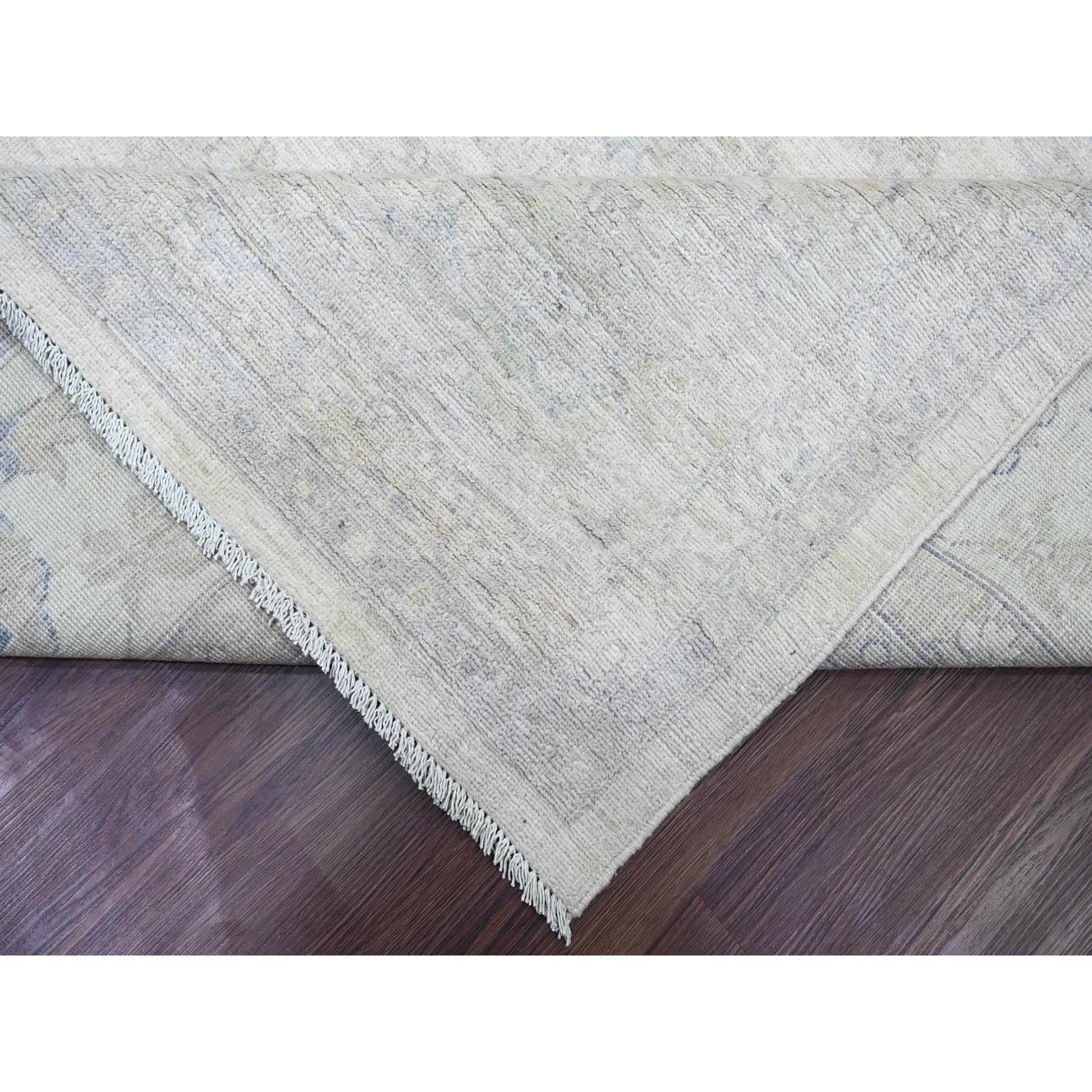 9'8"x13'8" Whisper White, Washed Out Peshawar with All Over Leaf Design, Hand Knotted, Vegetable Dyes, 100% Wool, Oriental Rug Sh20978