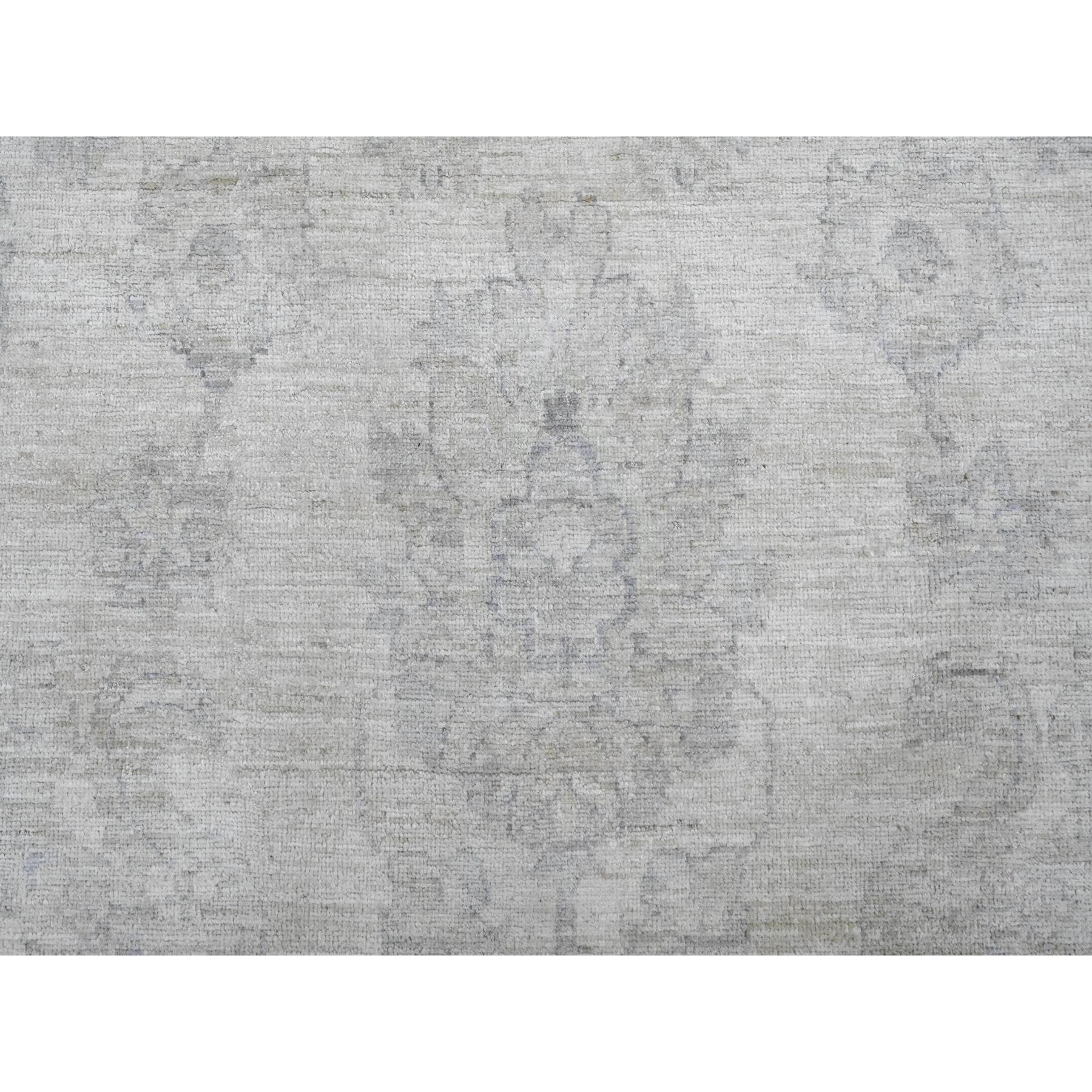 9'8"x13'8" Whisper White, Washed Out Peshawar with All Over Leaf Design, Hand Knotted, Vegetable Dyes, 100% Wool, Oriental Rug Sh20978
