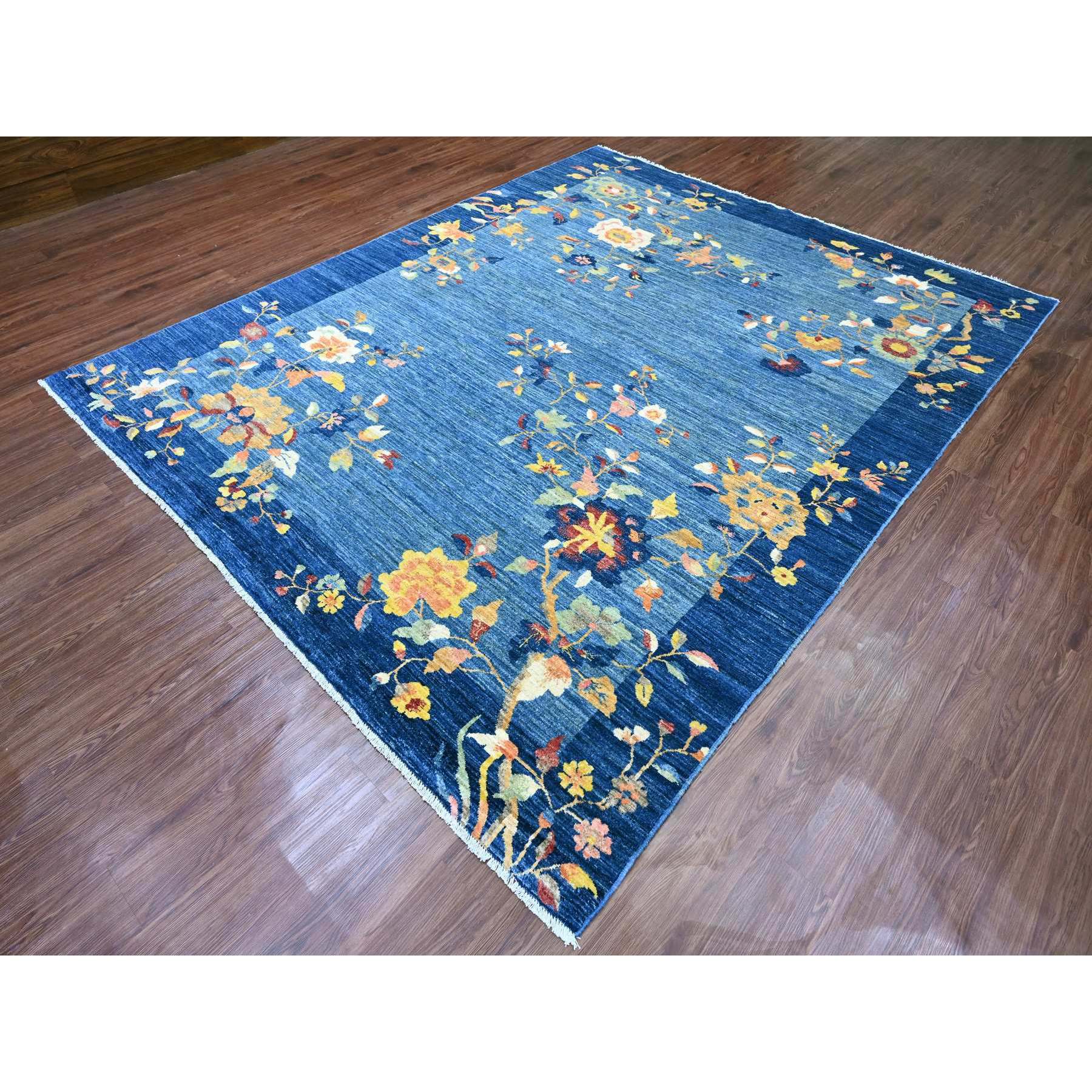 8'x10' Imperial Blue, Chinese Art Deco Inspired Peshawar, Vegetable Dyes, Hand Knotted, Soft and Vibrant Wool, Oriental Rug Sh20979