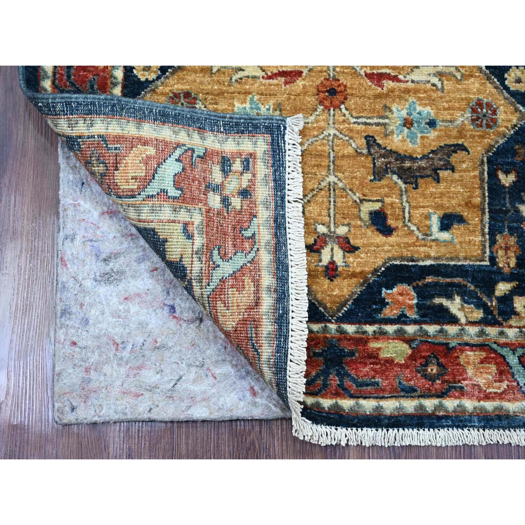 2'7"x7'10" Yale Blue, Aryana Collection, Afghan Peshawar with Caucasian Akstafa Design, Hand Knotted, High Mountain Wool, Runner, Oriental Rug Sh20980