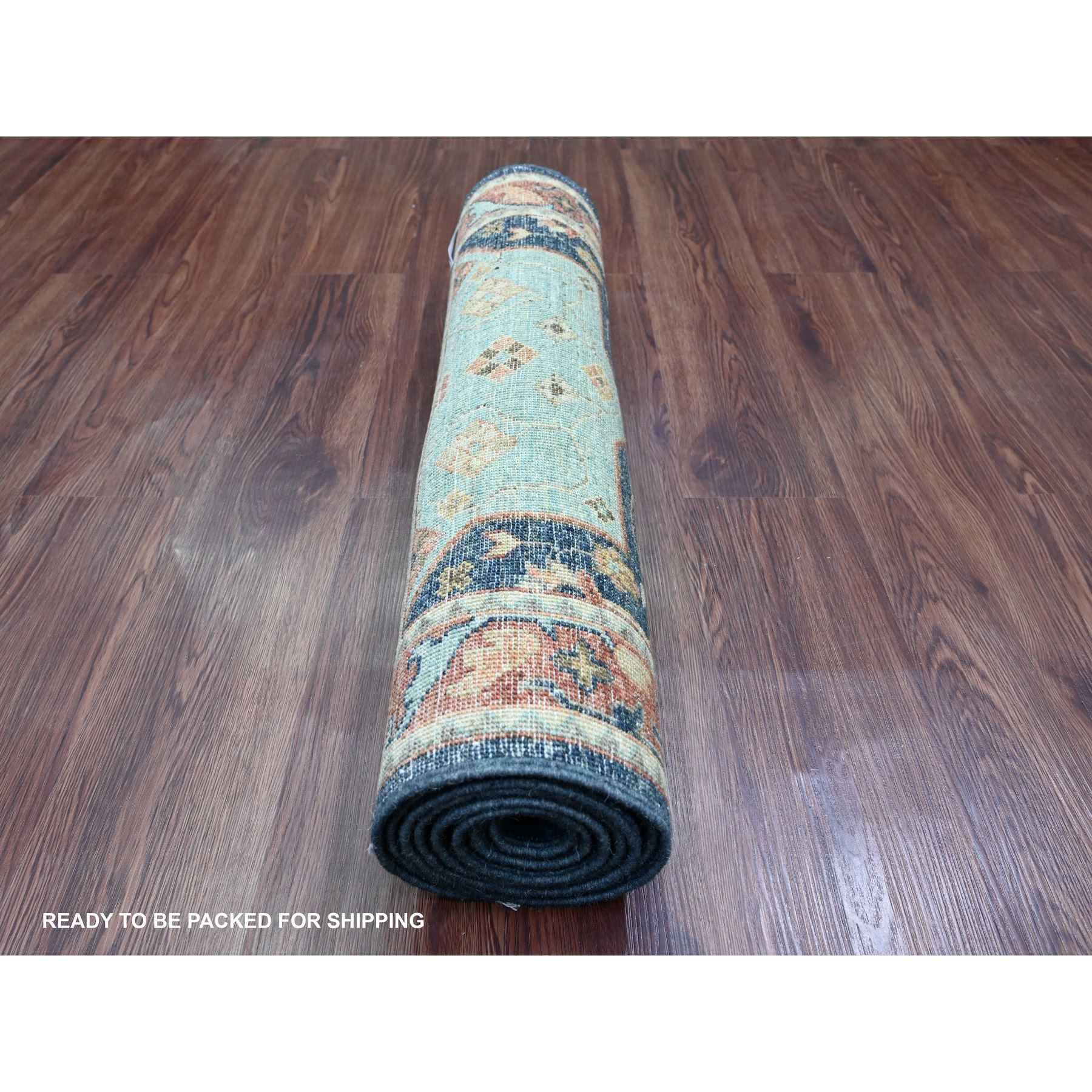2'7"x7'10" Yale Blue, Aryana Collection, Afghan Peshawar with Caucasian Akstafa Design, Hand Knotted, High Mountain Wool, Runner, Oriental Rug Sh20980