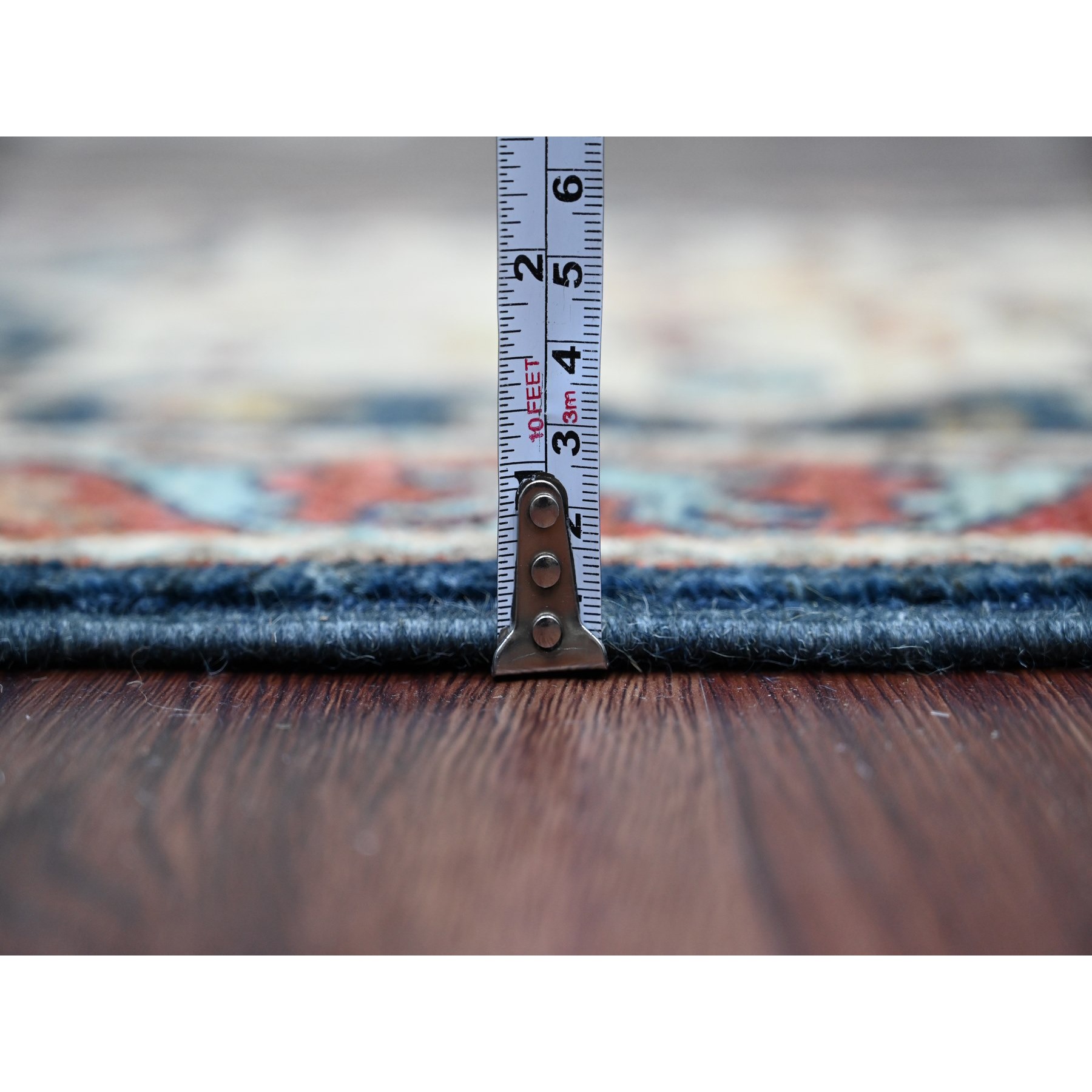 2'7"x7'10" Yale Blue, Aryana Collection, Afghan Peshawar with Caucasian Akstafa Design, Hand Knotted, High Mountain Wool, Runner, Oriental Rug Sh20980