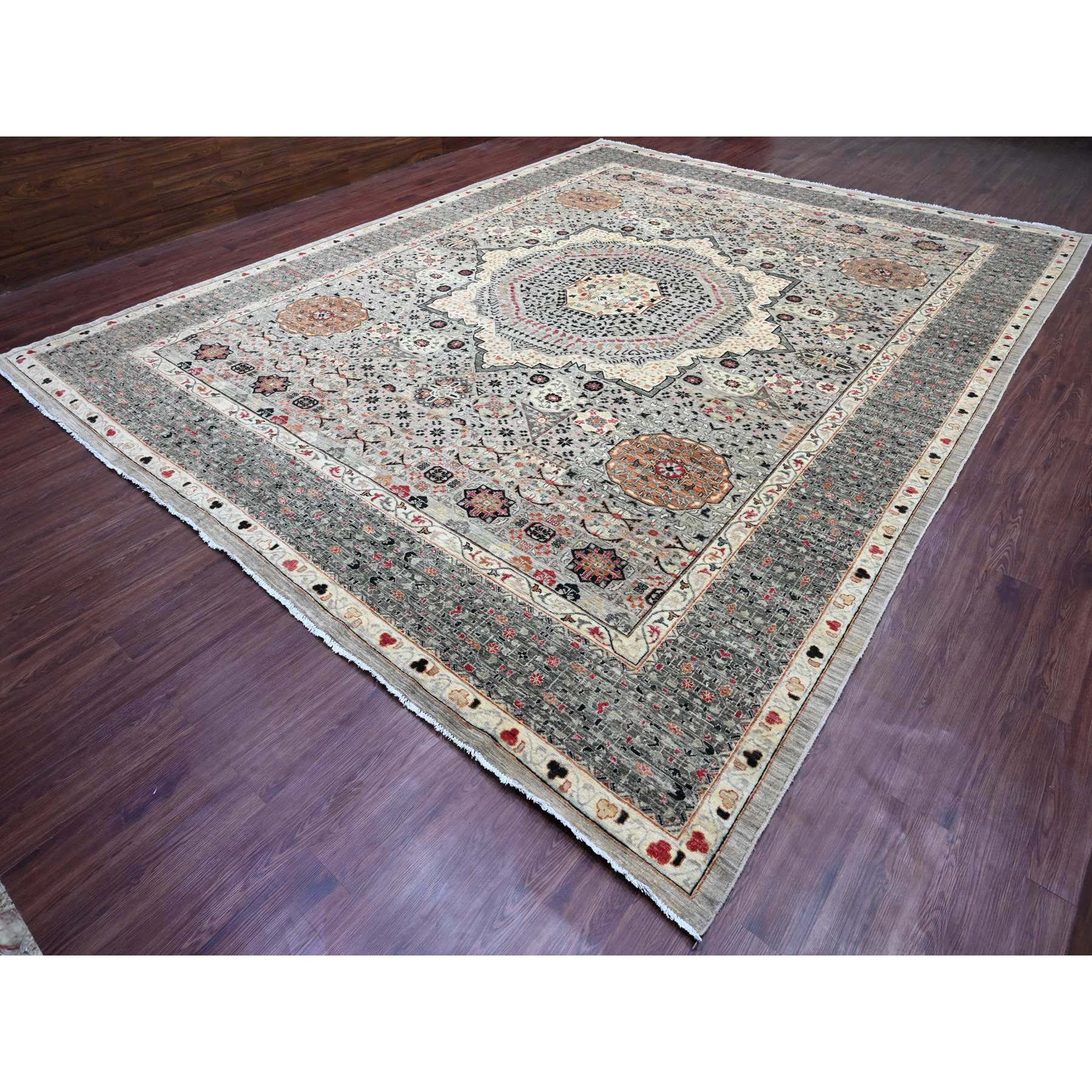 12'x15'4" Cloud Gray, 14th Century Mamluk Dynasty Pattern with Star Medallion Design, High Mountain Wool, Hand Knotted, Natural Dyes, Oversized, Oriental Rug Sh20982