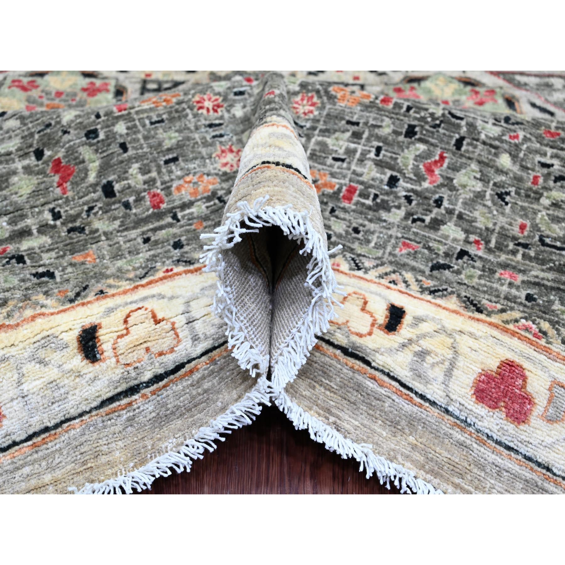 12'x15'4" Cloud Gray, 14th Century Mamluk Dynasty Pattern with Star Medallion Design, High Mountain Wool, Hand Knotted, Natural Dyes, Oversized, Oriental Rug Sh20982